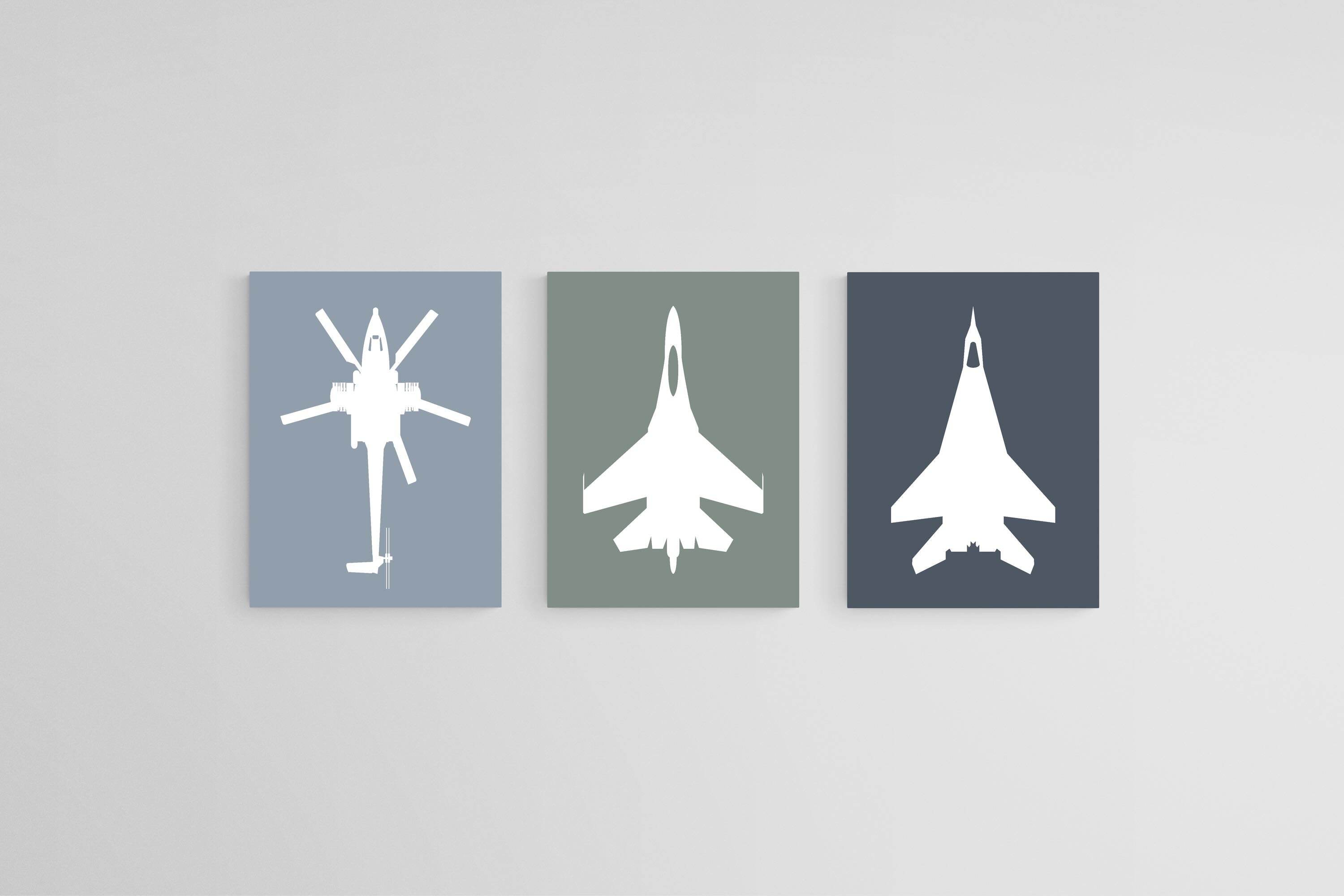 Military Aircraft Set-Wall_Art-45 x 60cm (x3)-Mounted Canvas-No Frame-Pixalot