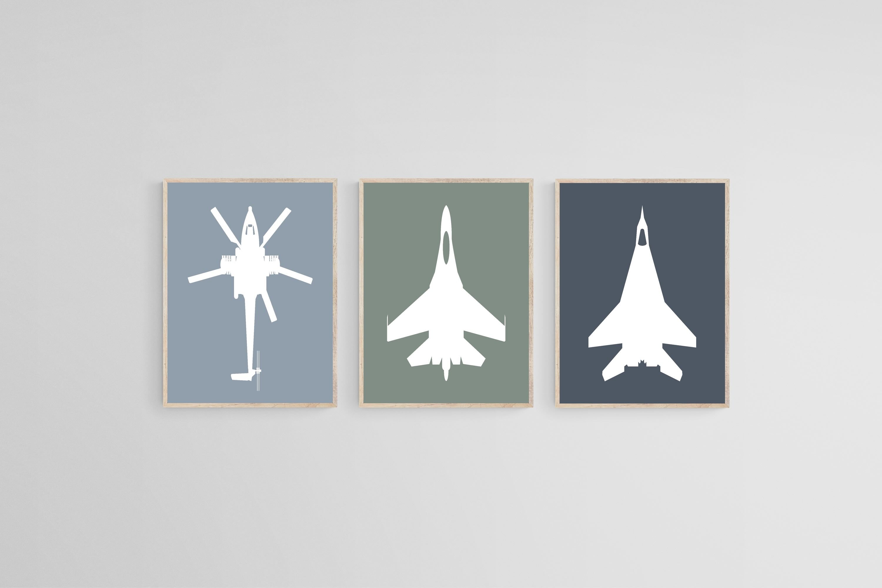 Military Aircraft Set-Wall_Art-45 x 60cm (x3)-Mounted Canvas-Wood-Pixalot