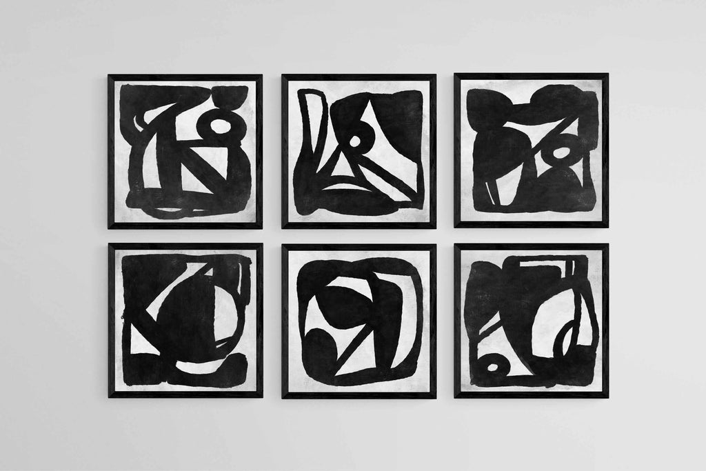 Mono Set-Wall_Art-30 x 30cm (x6)-Mounted Canvas-Black-Pixalot