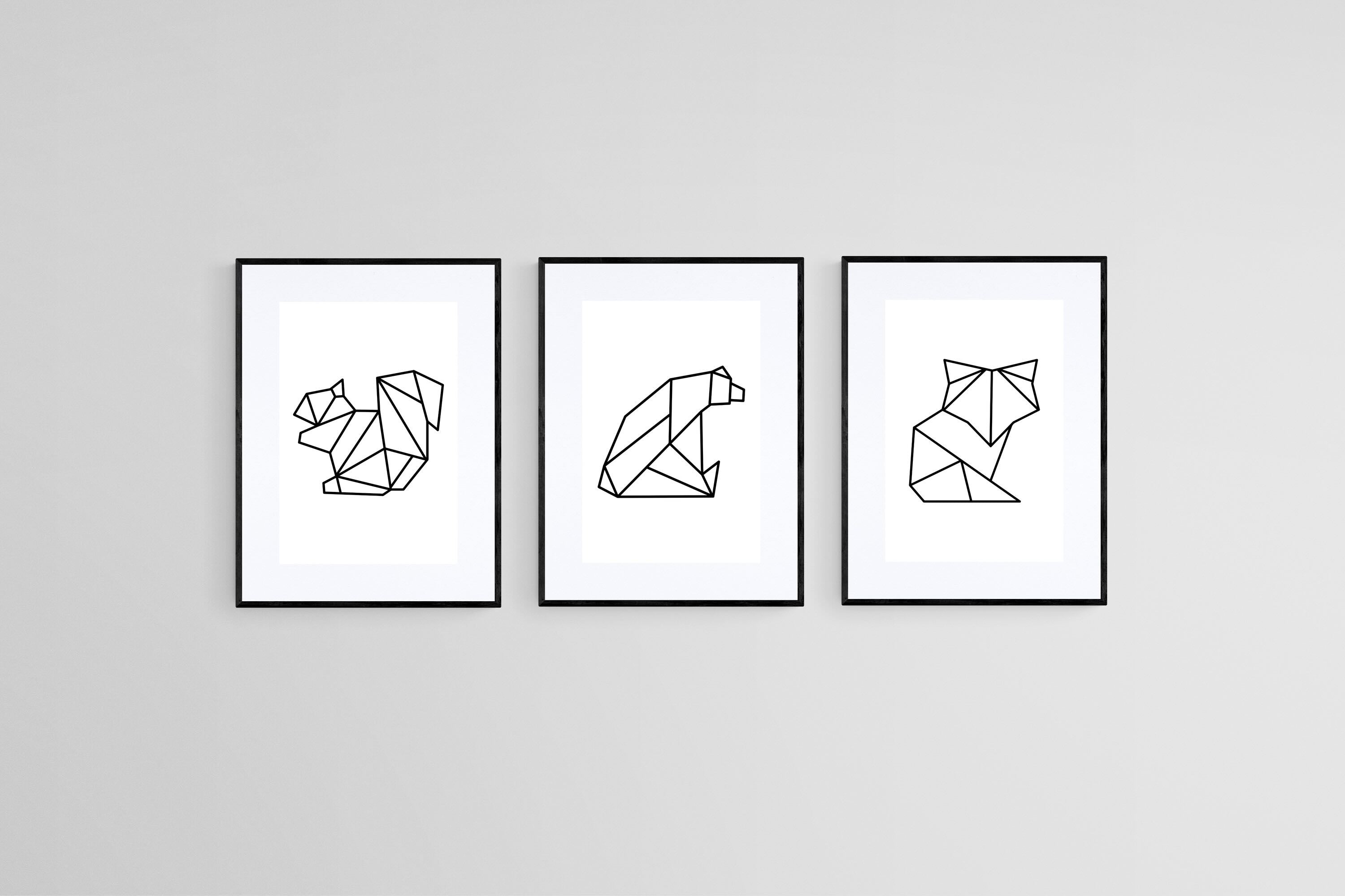 Origami Animals Set-Wall_Art-45 x 60cm (x3)-Framed Print-Black-Pixalot