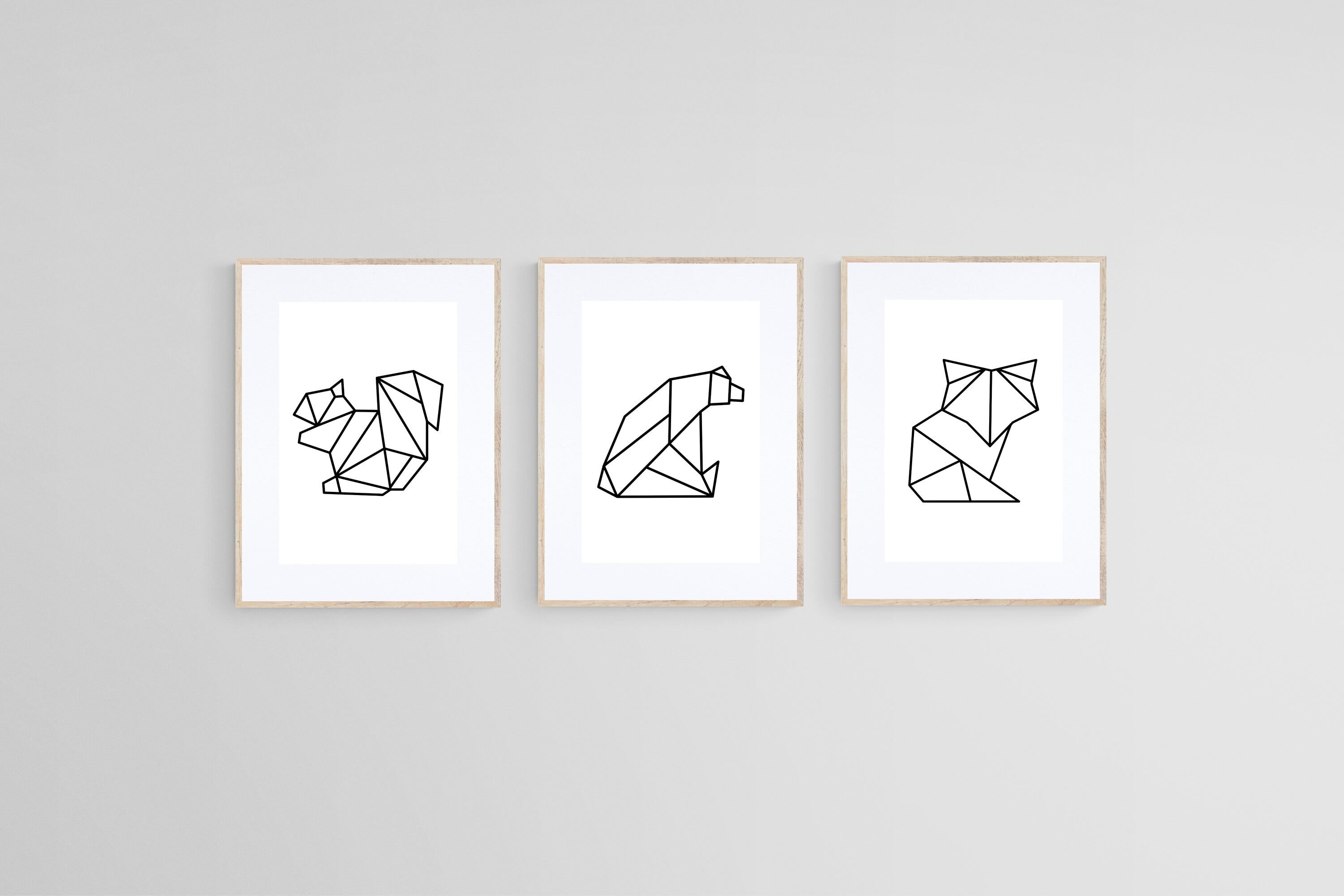 Origami Animals Set-Wall_Art-45 x 60cm (x3)-Framed Print-Wood-Pixalot