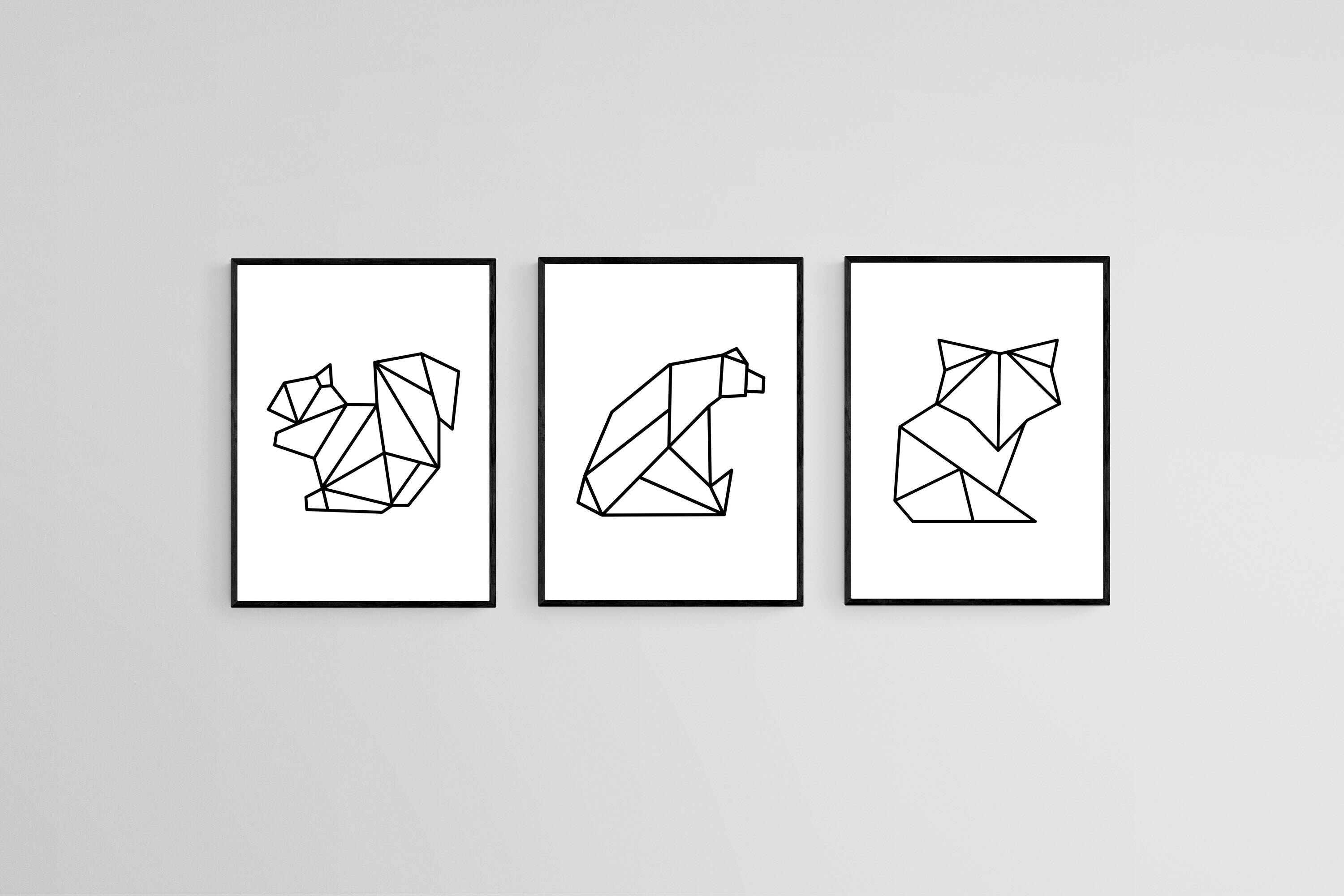 Origami Animals Set-Wall_Art-45 x 60cm (x3)-Mounted Canvas-Black-Pixalot