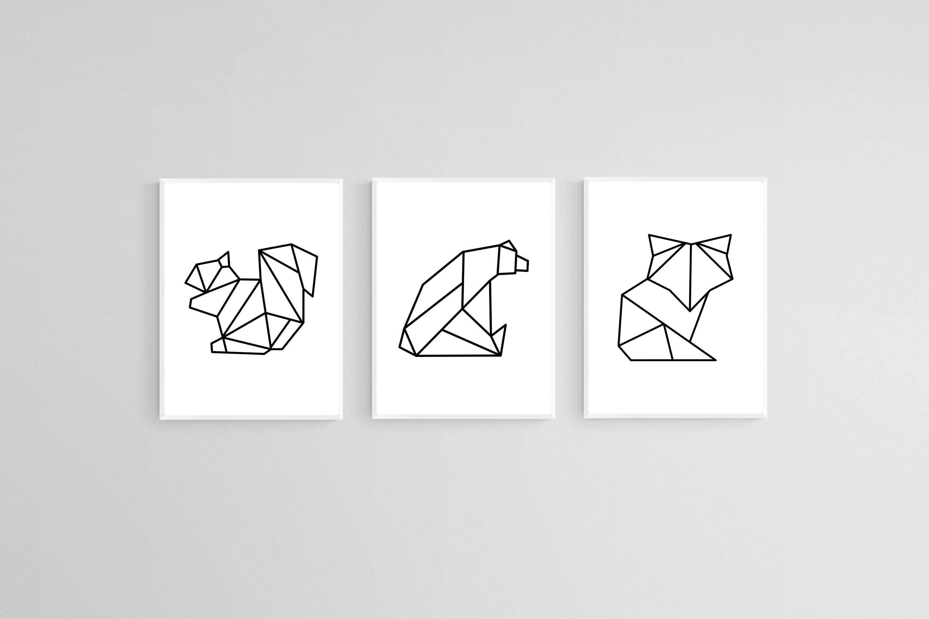 Origami Animals Set-Wall_Art-45 x 60cm (x3)-Mounted Canvas-White-Pixalot