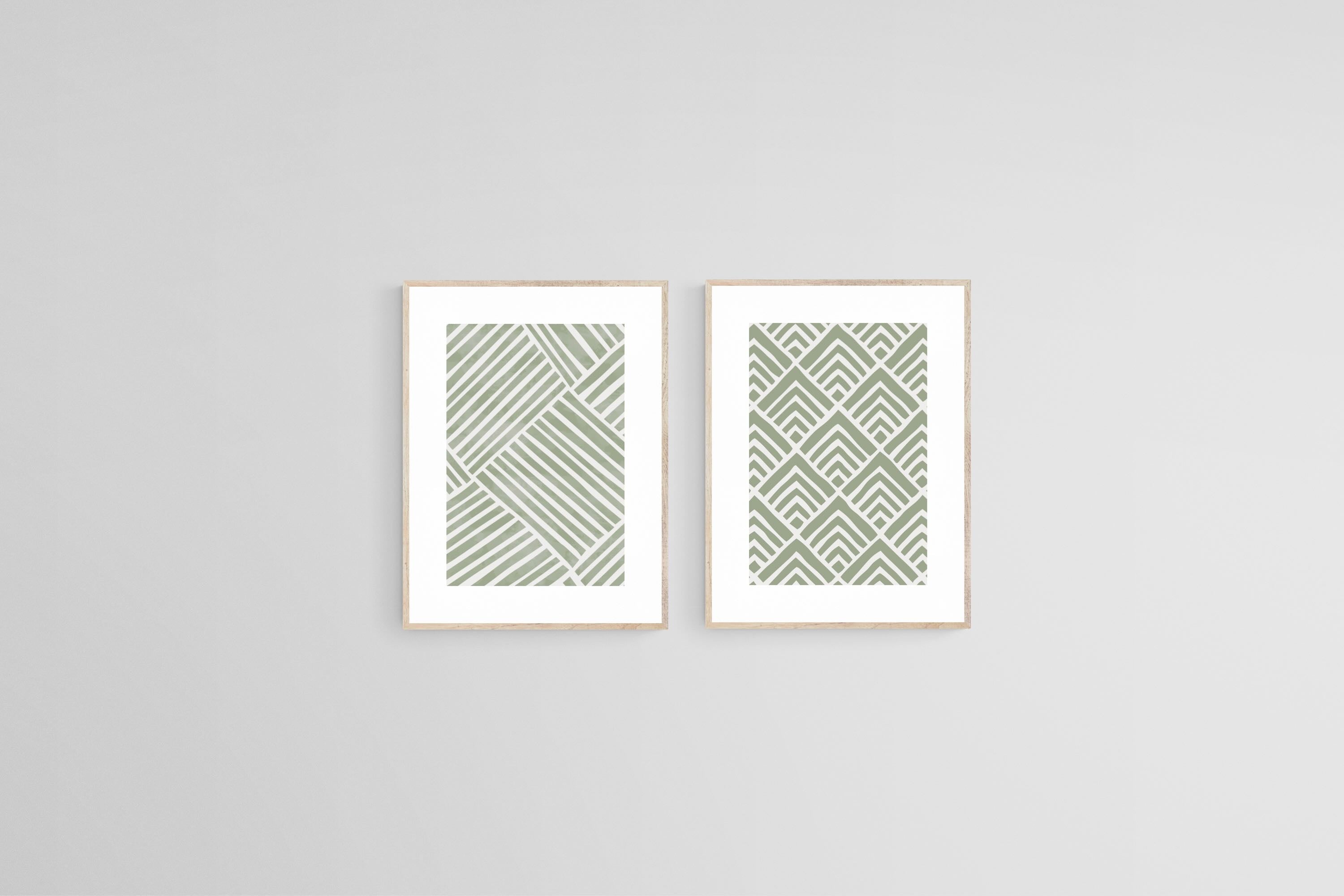 Sage Pattern Set-Wall_Art-45 x 60cm (x2)-Framed Print-Wood-Pixalot