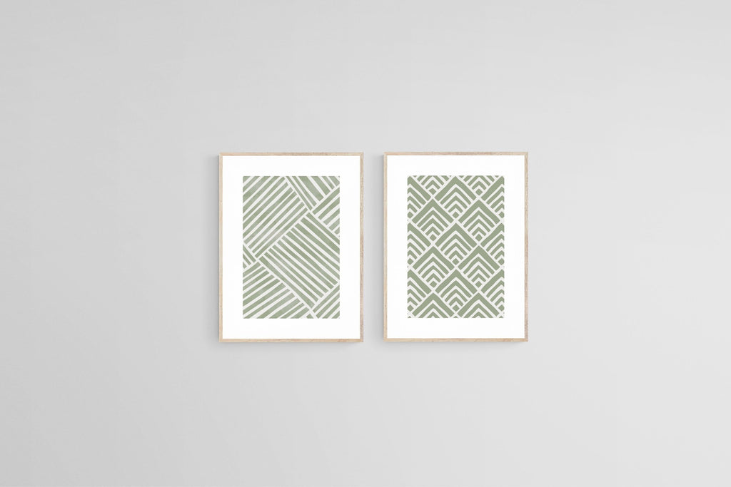 Sage Pattern Set-Wall_Art-45 x 60cm (x2)-Framed Print-Wood-Pixalot