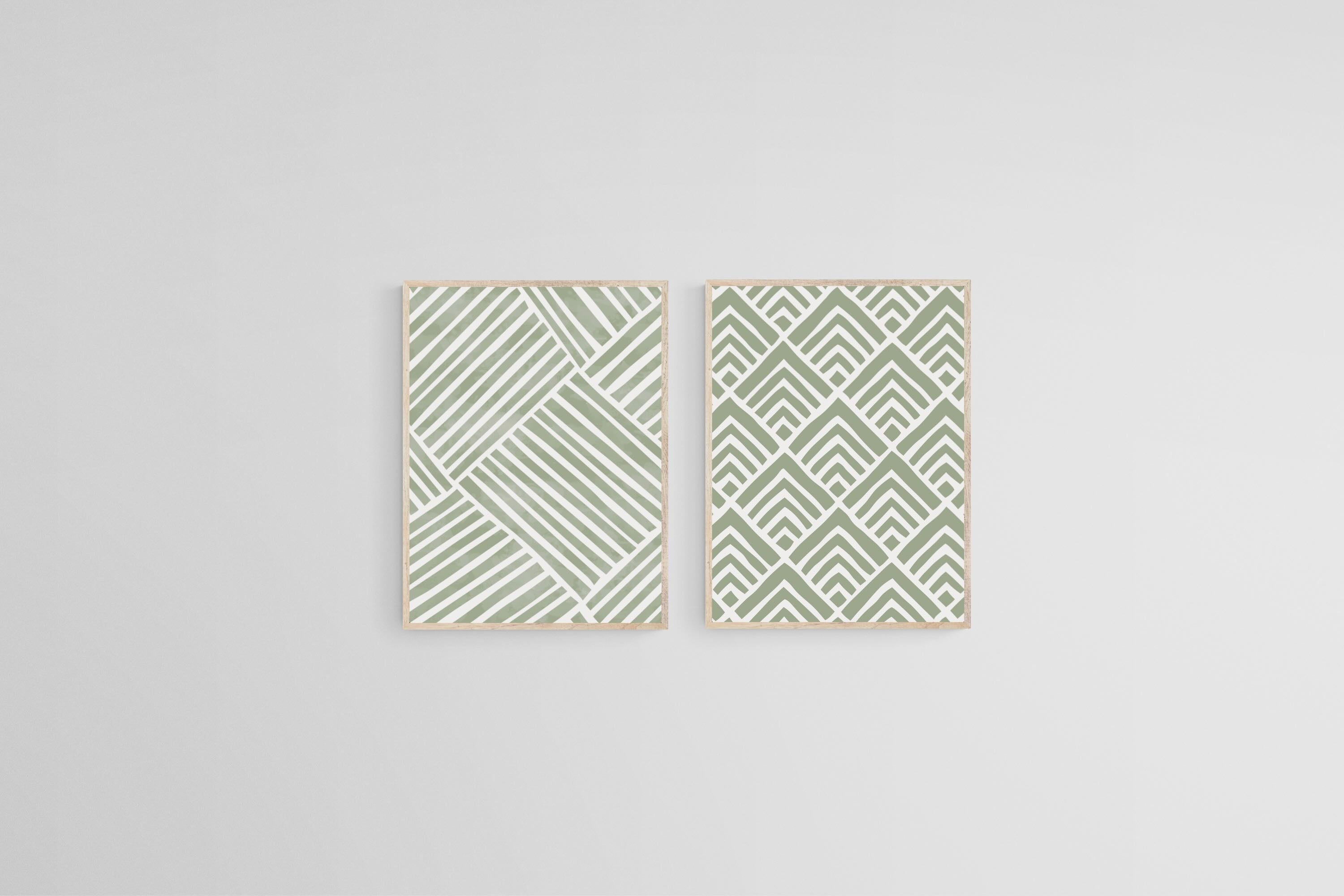 Sage Pattern Set-Wall_Art-45 x 60cm (x2)-Mounted Canvas-Wood-Pixalot