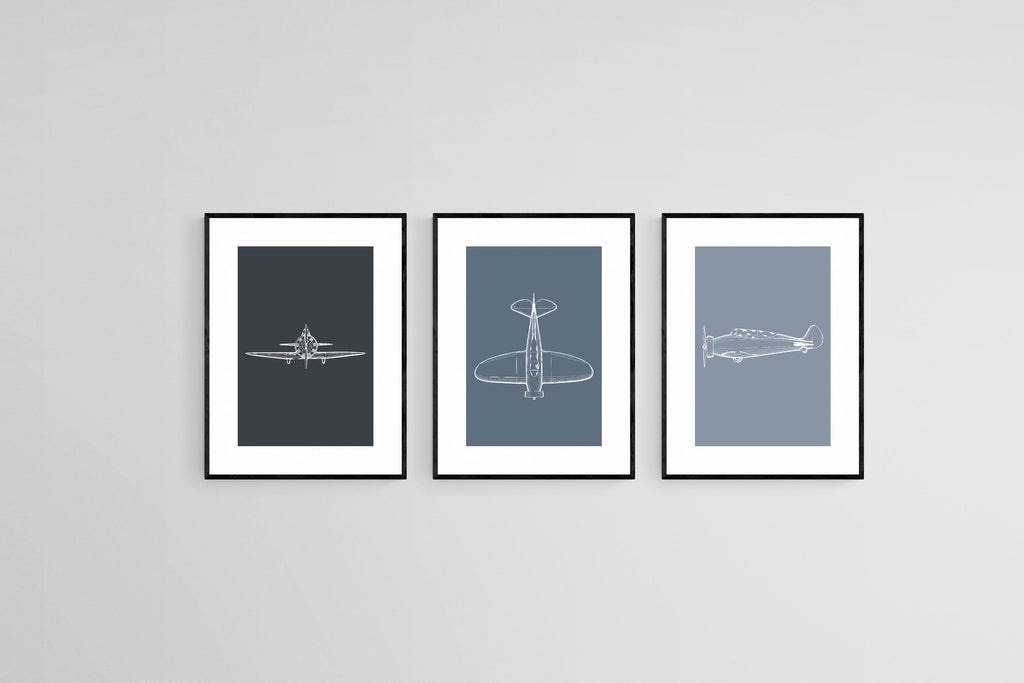 Spitfire Set-Wall_Art-45 x 60cm (x3)-Framed Print-Black-Pixalot