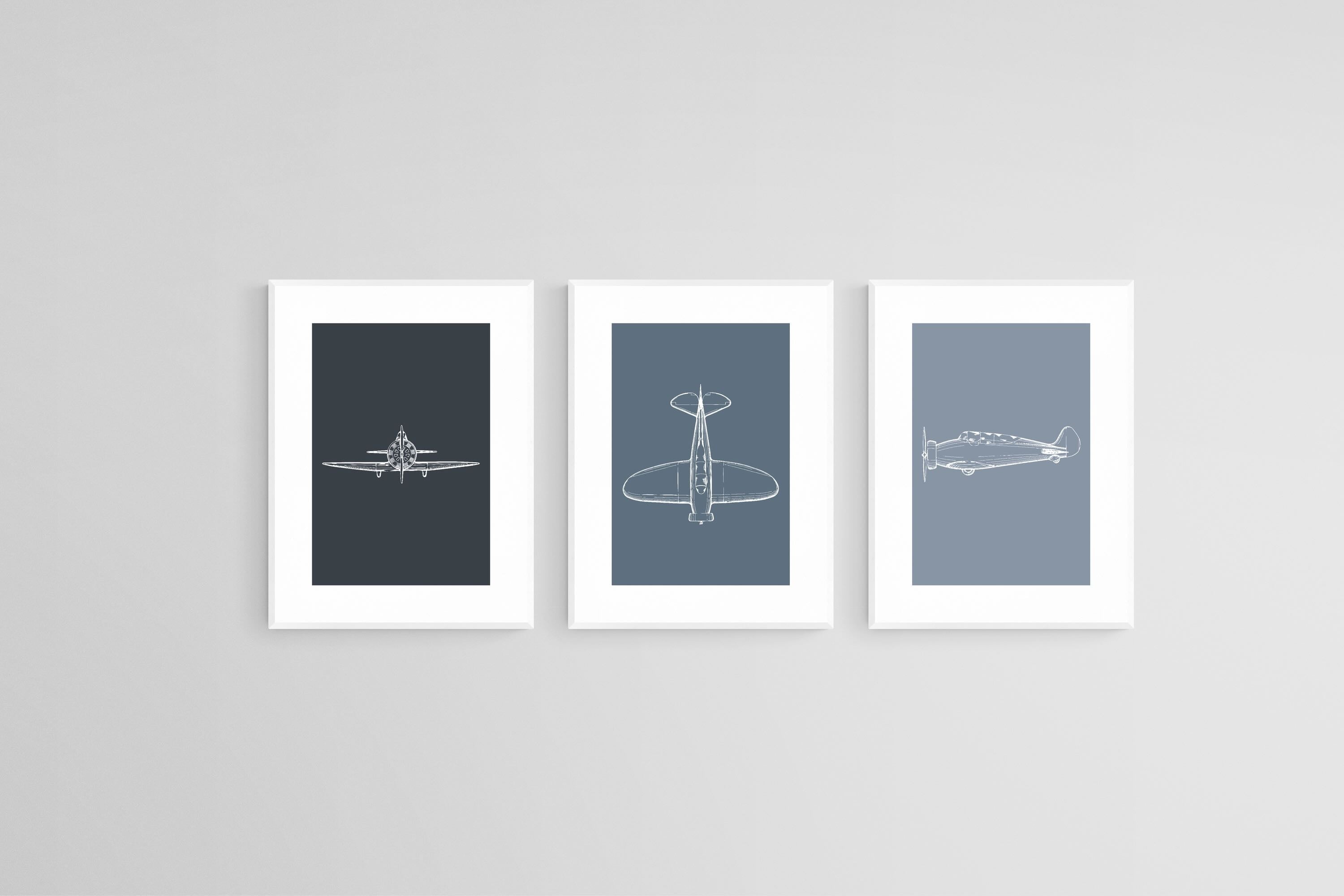 Spitfire Set-Wall_Art-45 x 60cm (x3)-Framed Print-White-Pixalot