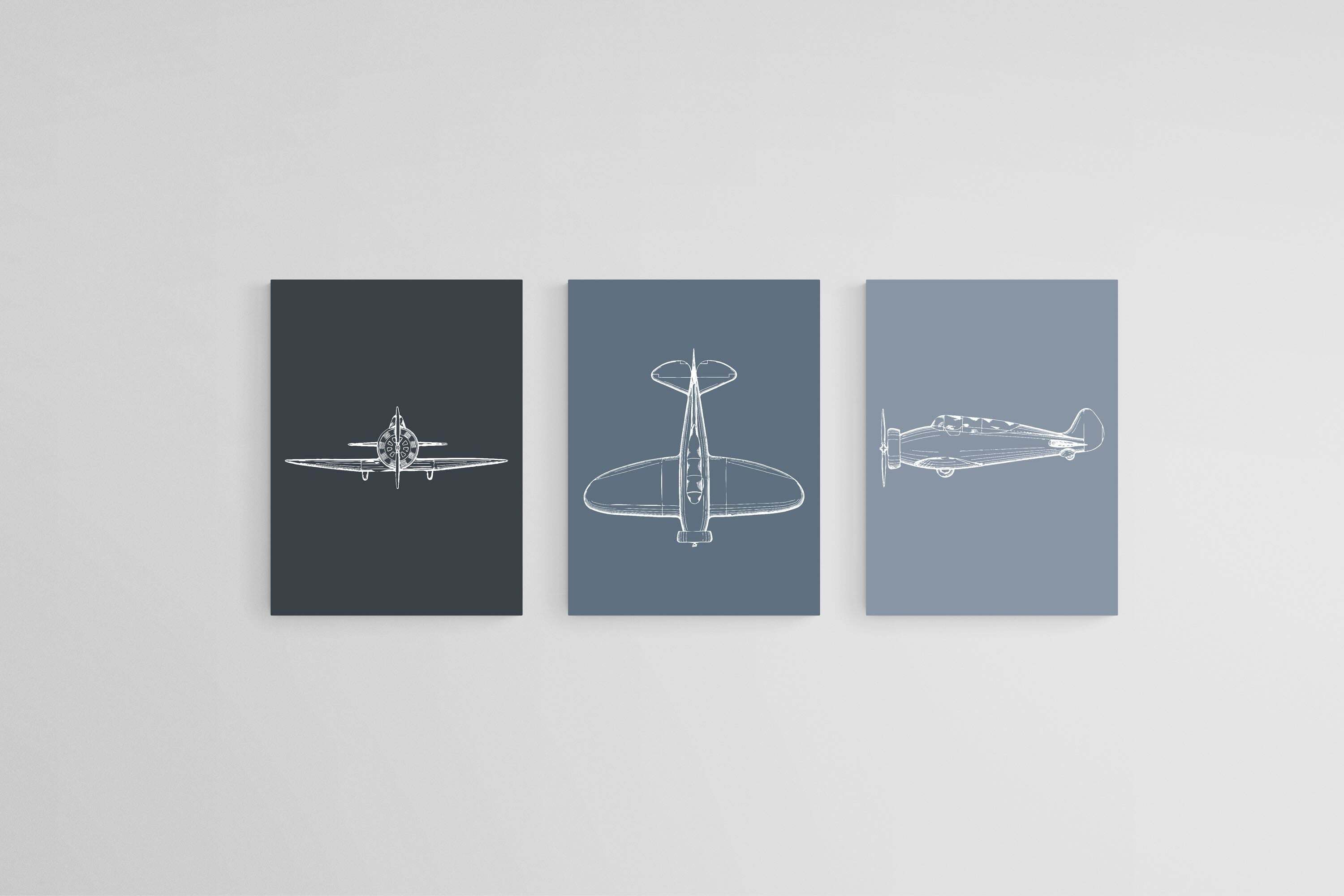 Spitfire Set-Wall_Art-45 x 60cm (x3)-Mounted Canvas-No Frame-Pixalot