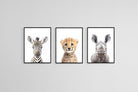 Zebra Cheetah Rhino Set-Wall_Art-45 x 60cm (x3)-Mounted Canvas-Black-Pixalot