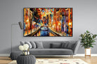 Amsterdam Night Canal-Wall_Art-220 x 130cm-Mounted Canvas-Black-Pixalot