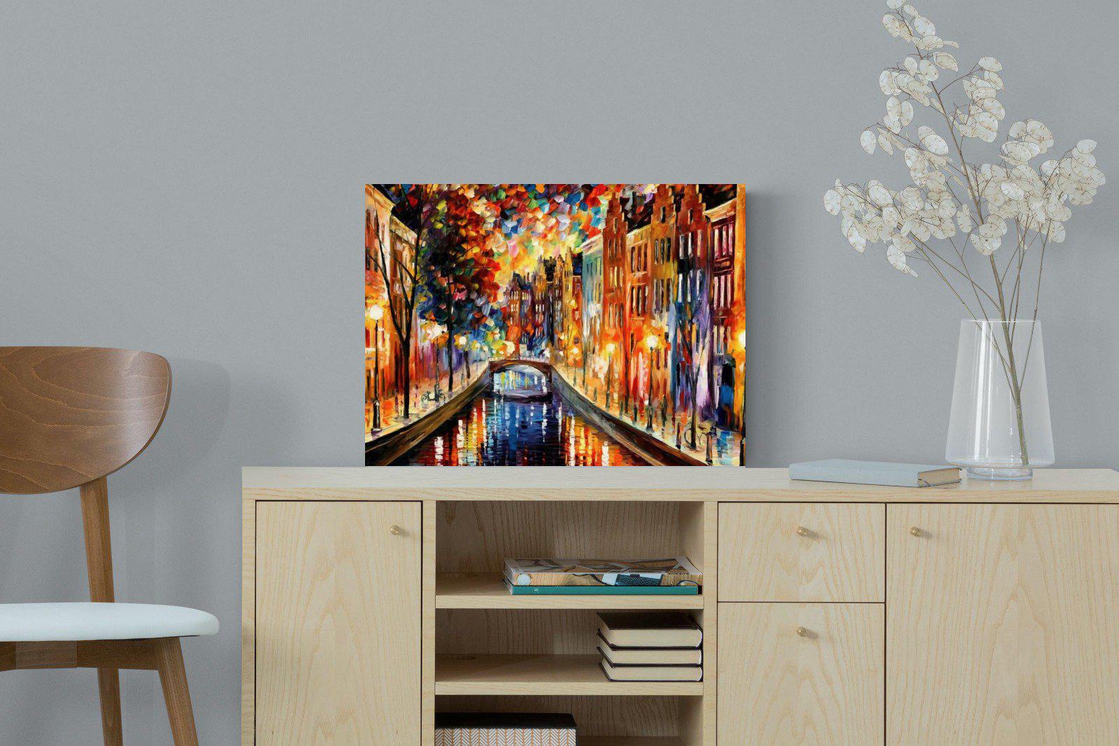 Amsterdam Night Canal-Wall_Art-60 x 45cm-Mounted Canvas-No Frame-Pixalot