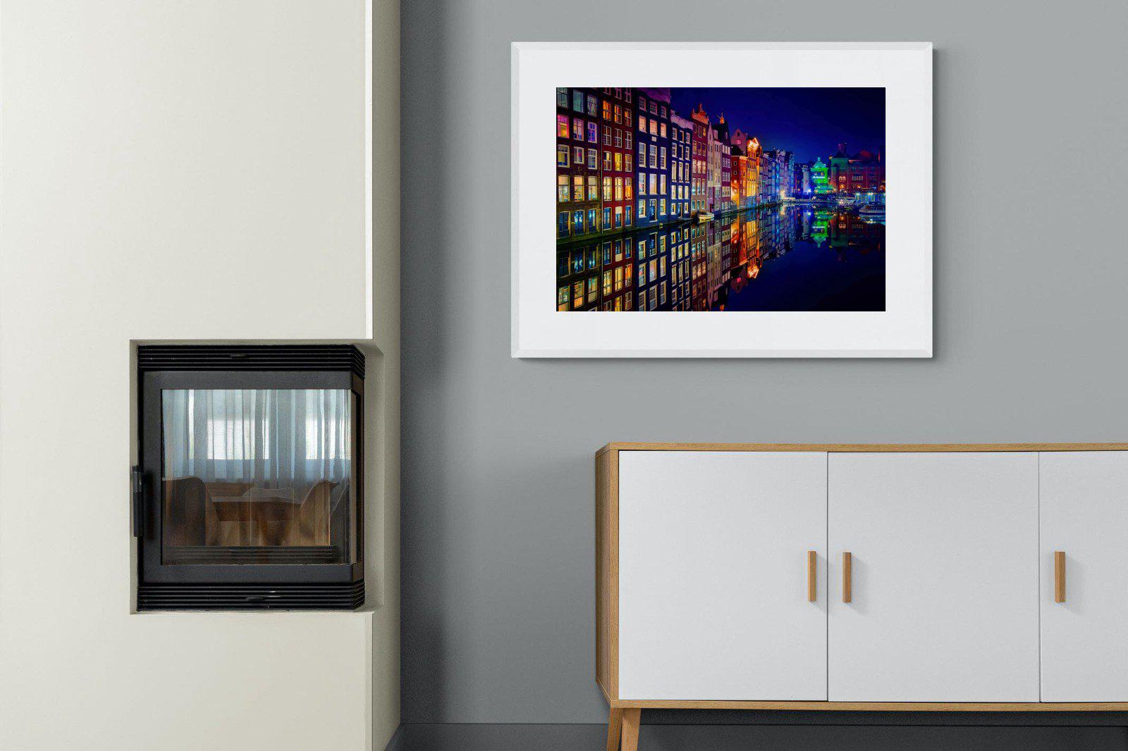 Amsterdam Night-Wall_Art-100 x 75cm-Framed Print-White-Pixalot
