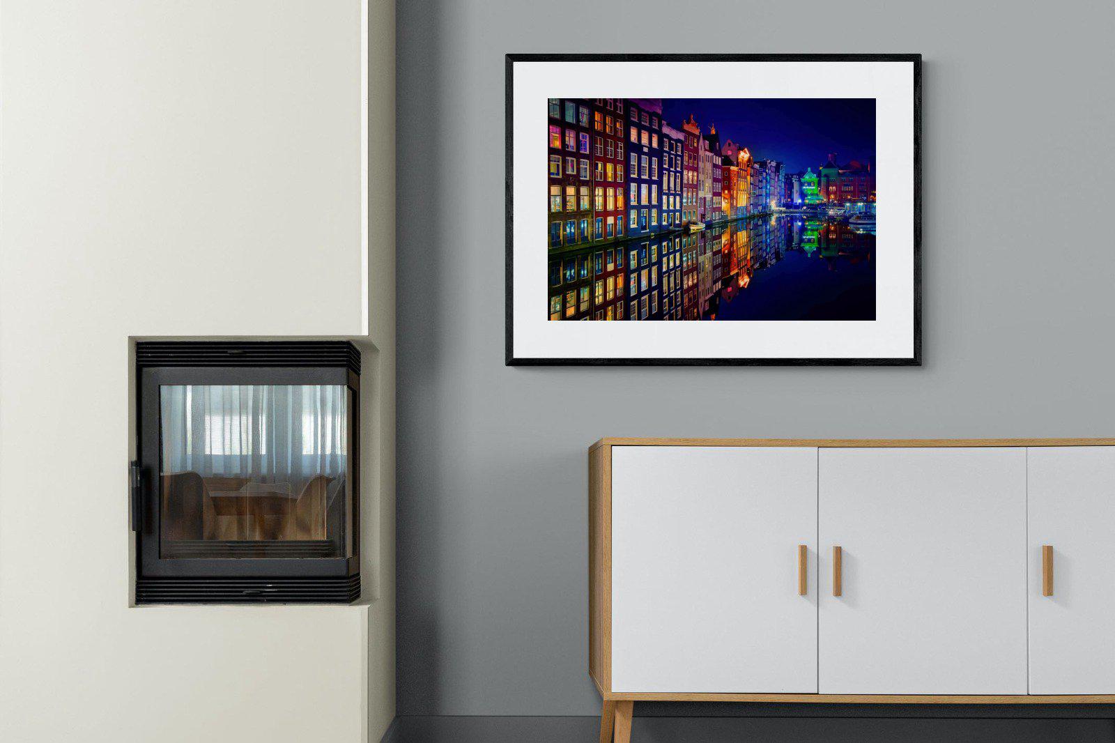 Amsterdam Night-Wall_Art-100 x 75cm-Framed Print-Black-Pixalot