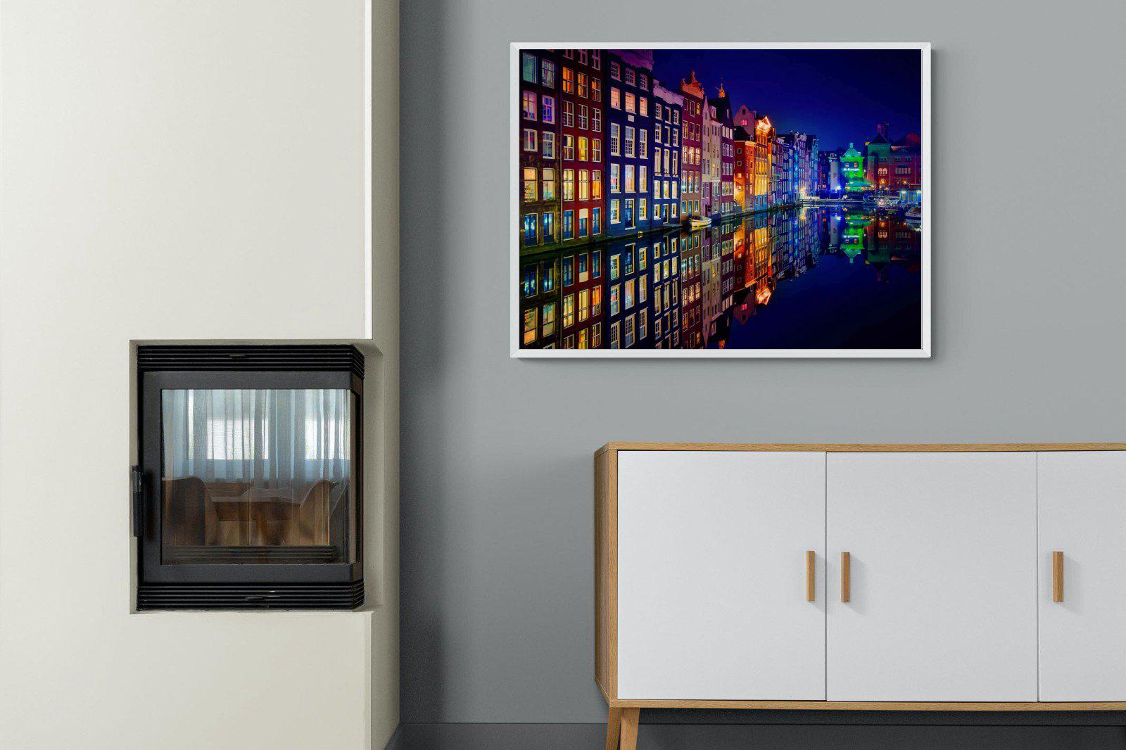 Amsterdam Night-Wall_Art-100 x 75cm-Mounted Canvas-White-Pixalot