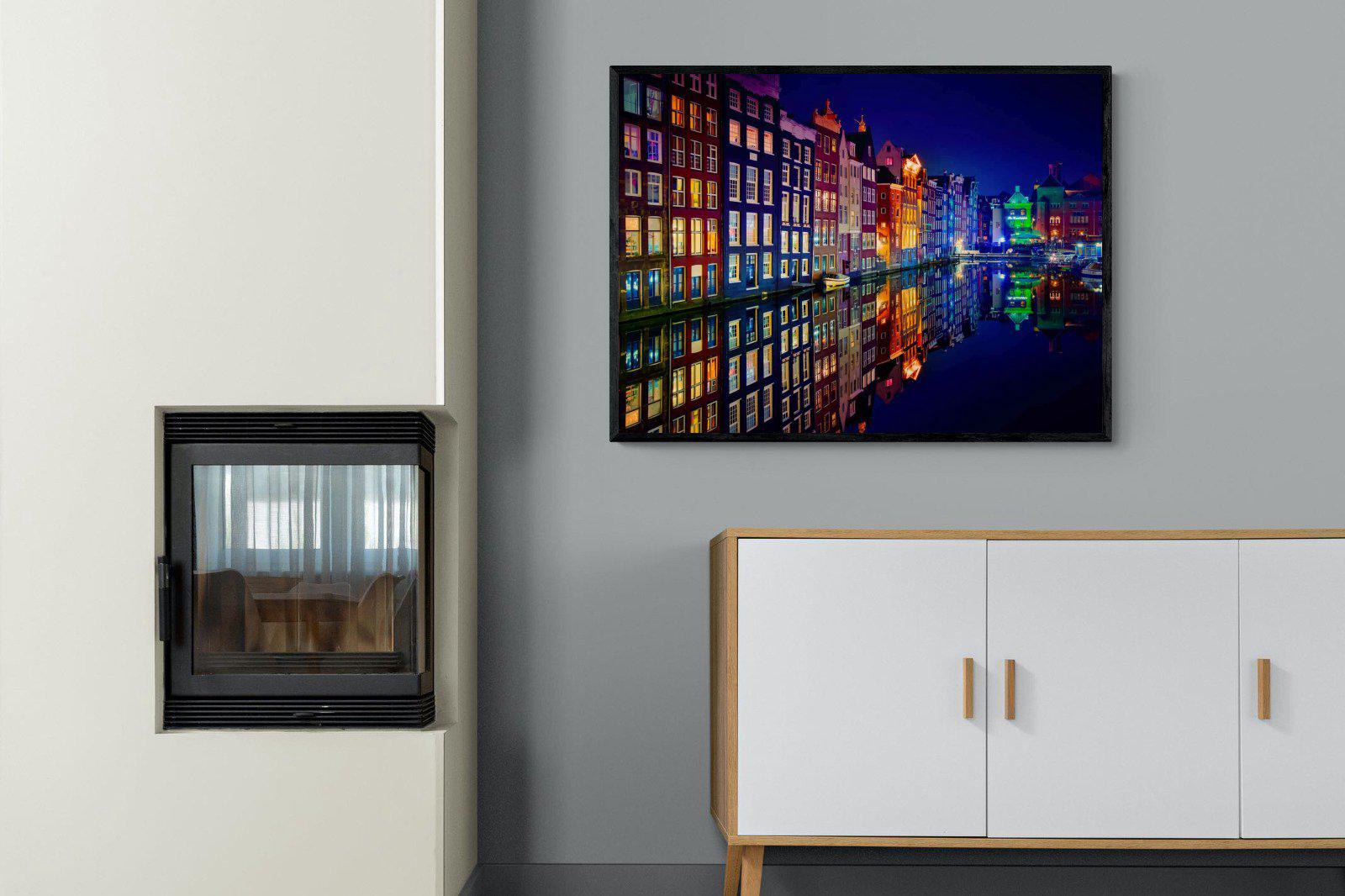 Amsterdam Night-Wall_Art-100 x 75cm-Mounted Canvas-Black-Pixalot