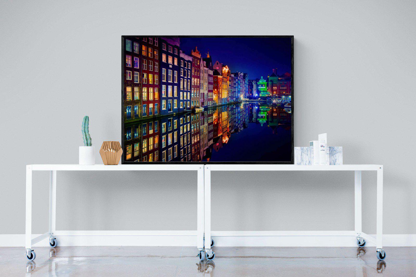 Amsterdam Night-Wall_Art-120 x 90cm-Mounted Canvas-Black-Pixalot