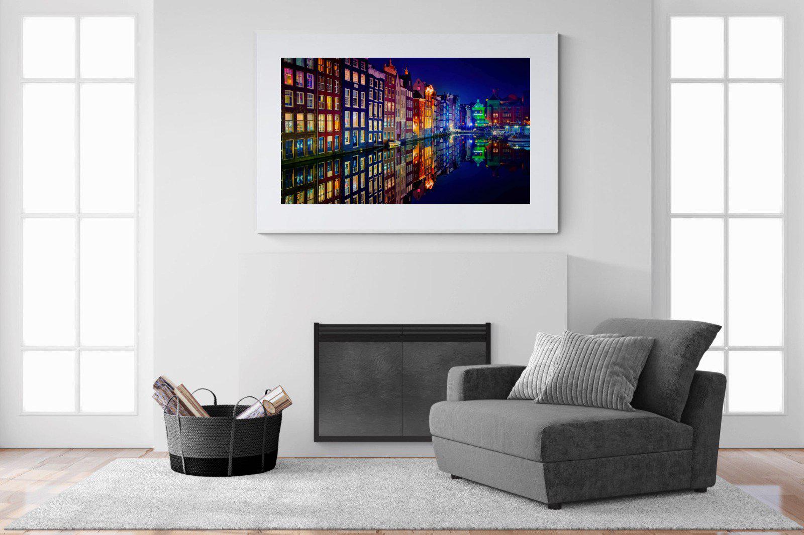 Amsterdam Night-Wall_Art-150 x 100cm-Framed Print-White-Pixalot