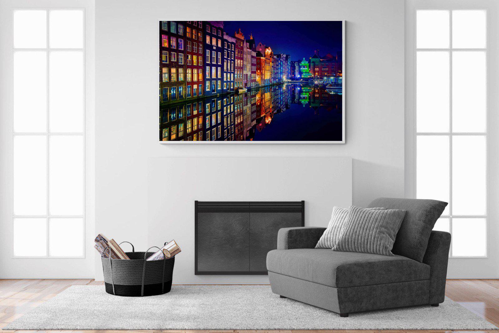 Amsterdam Night-Wall_Art-150 x 100cm-Mounted Canvas-White-Pixalot