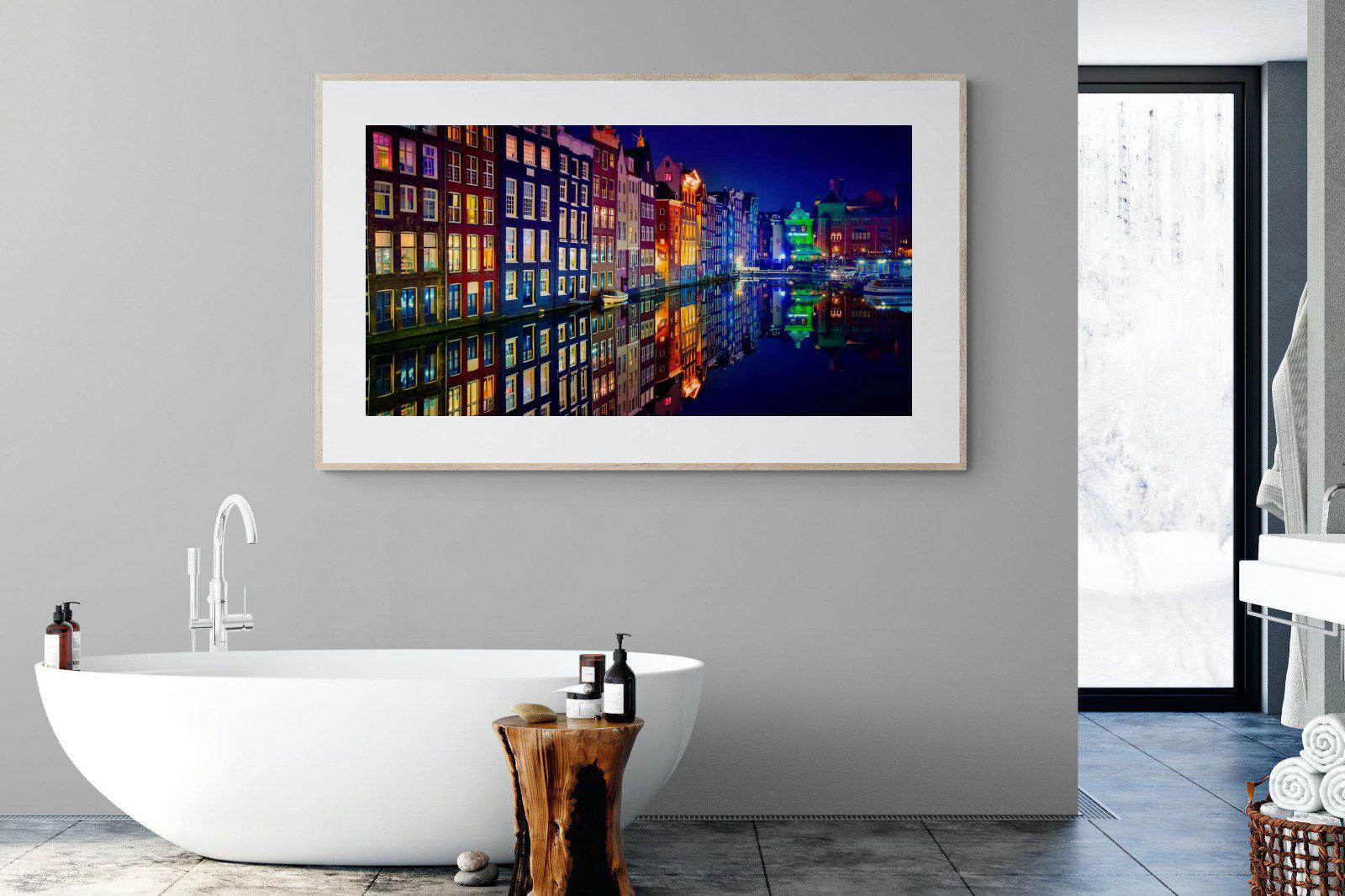 Amsterdam Night-Wall_Art-180 x 110cm-Framed Print-Wood-Pixalot