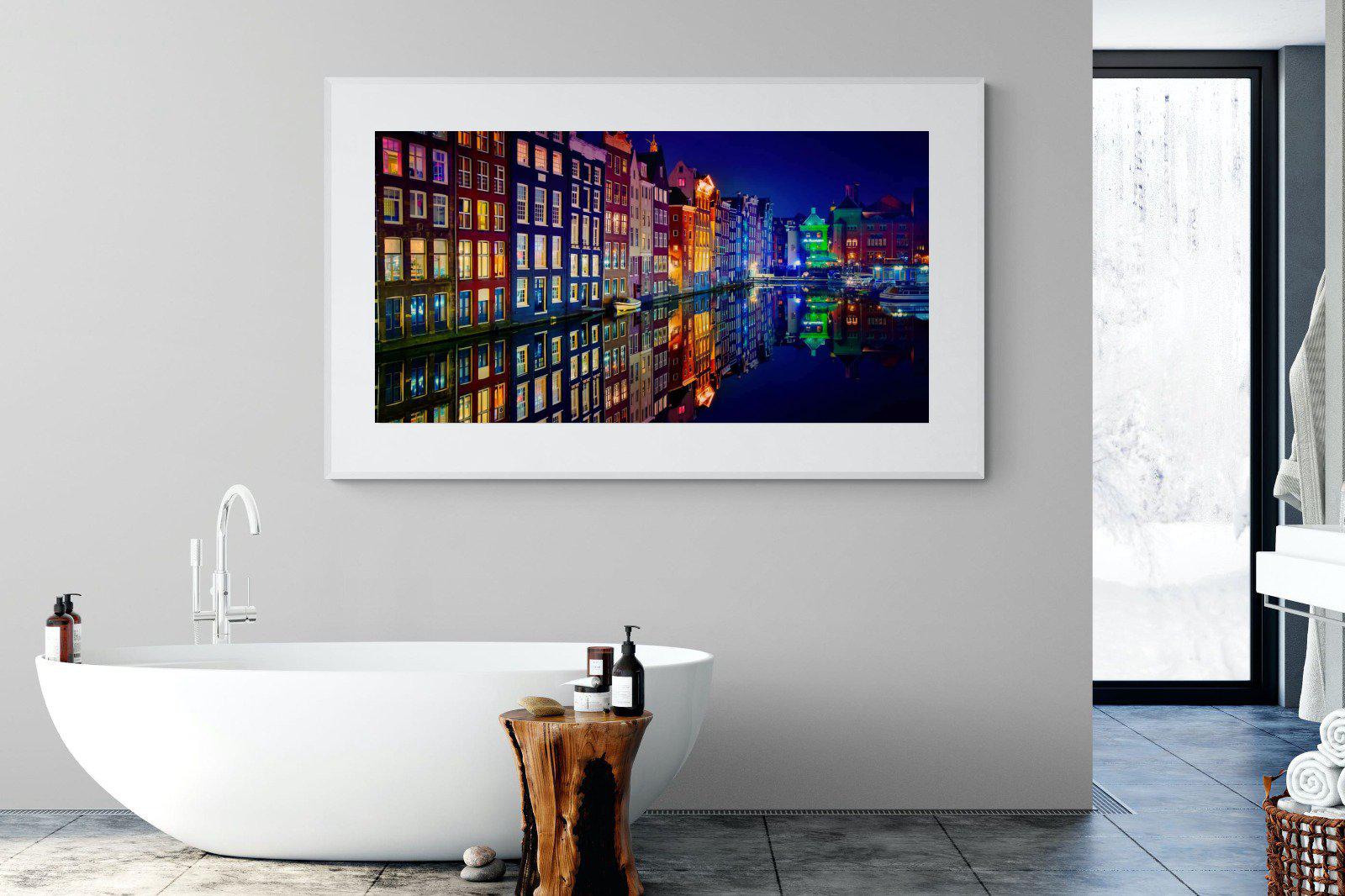 Amsterdam Night-Wall_Art-180 x 110cm-Framed Print-White-Pixalot