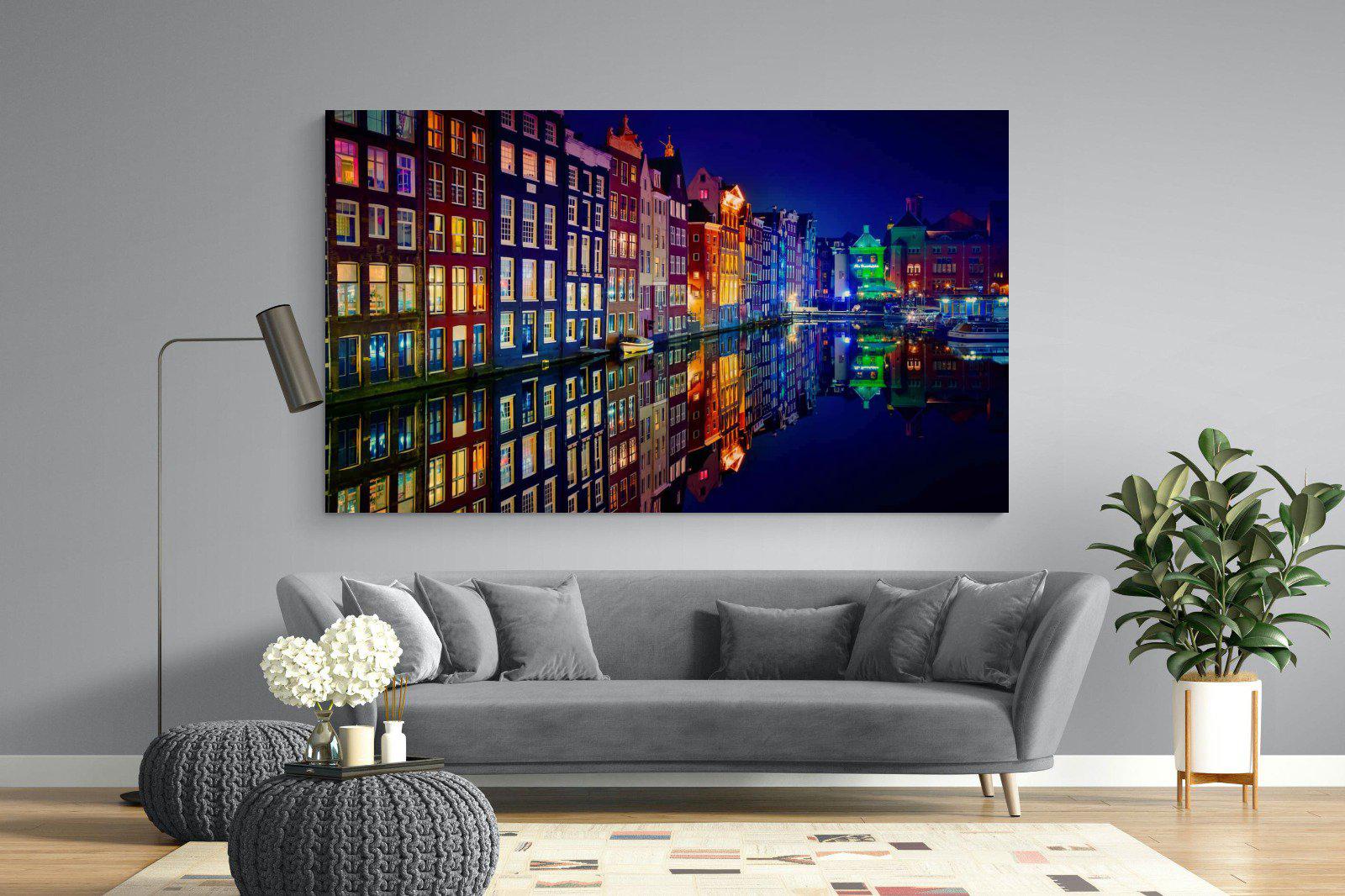 Amsterdam Night-Wall_Art-220 x 130cm-Mounted Canvas-No Frame-Pixalot