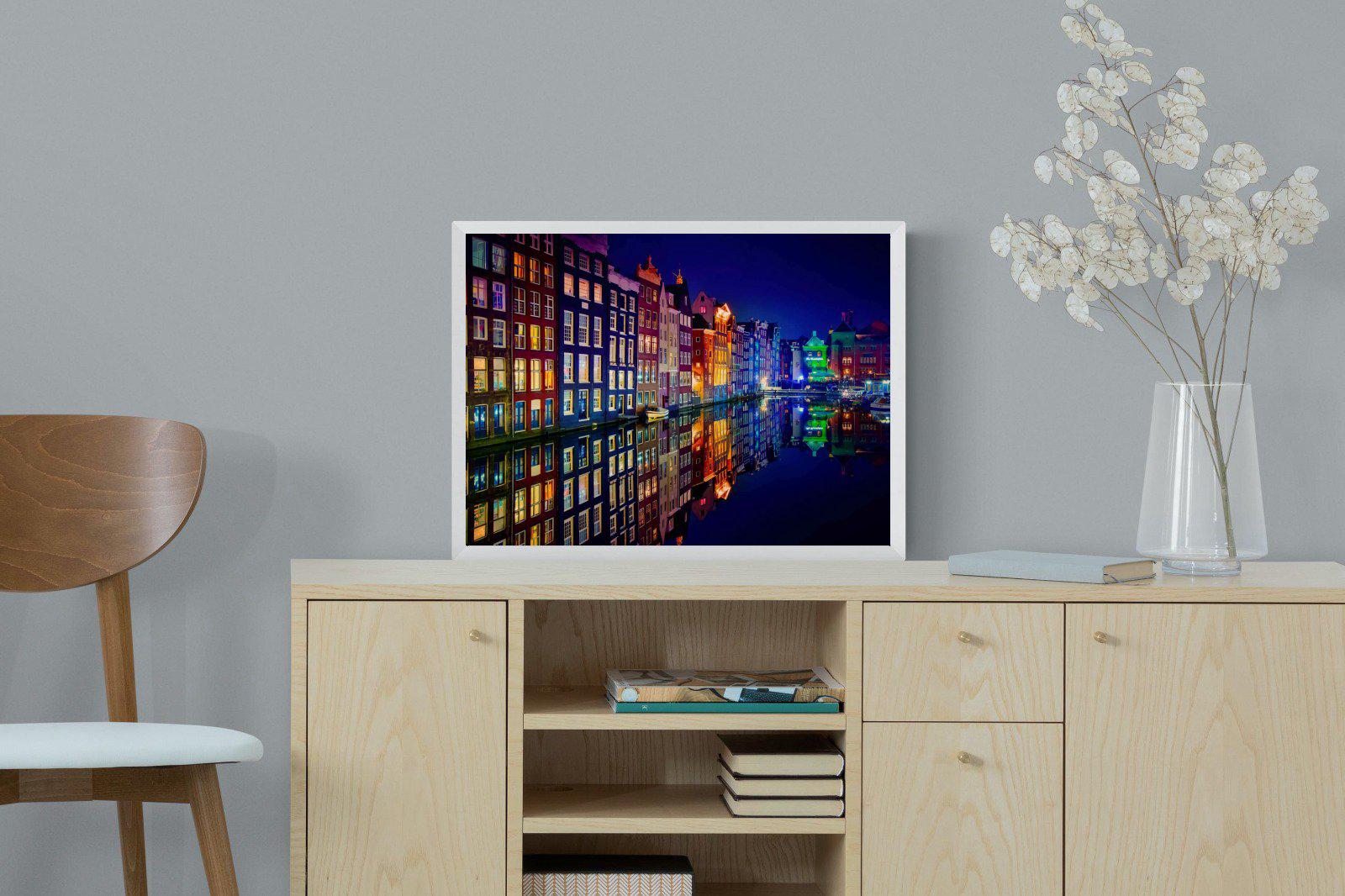 Amsterdam Night-Wall_Art-60 x 45cm-Mounted Canvas-White-Pixalot