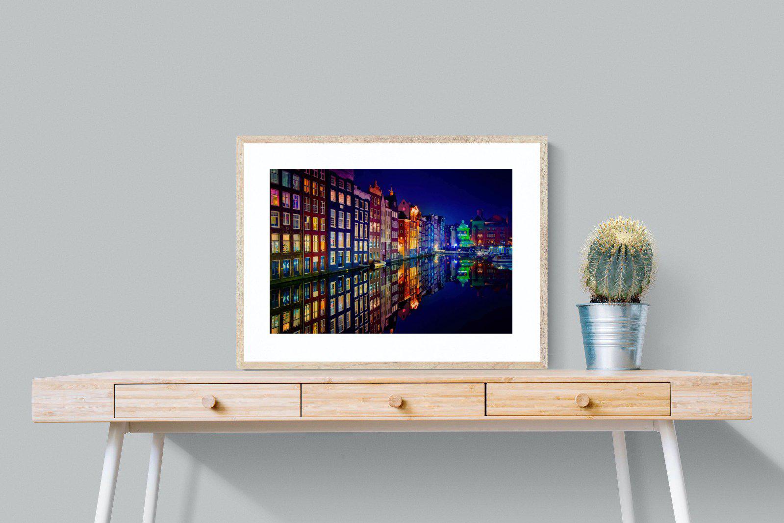 Amsterdam Night-Wall_Art-80 x 60cm-Framed Print-Wood-Pixalot