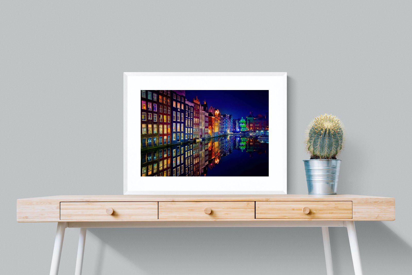 Amsterdam Night-Wall_Art-80 x 60cm-Framed Print-White-Pixalot