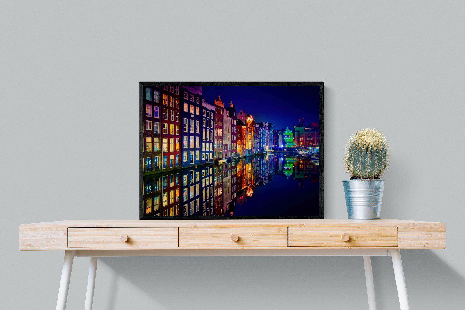 Amsterdam Night-Wall_Art-80 x 60cm-Mounted Canvas-Black-Pixalot