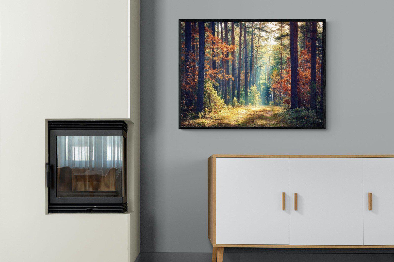 Autumn Forest-Wall_Art-100 x 75cm-Mounted Canvas-Black-Pixalot