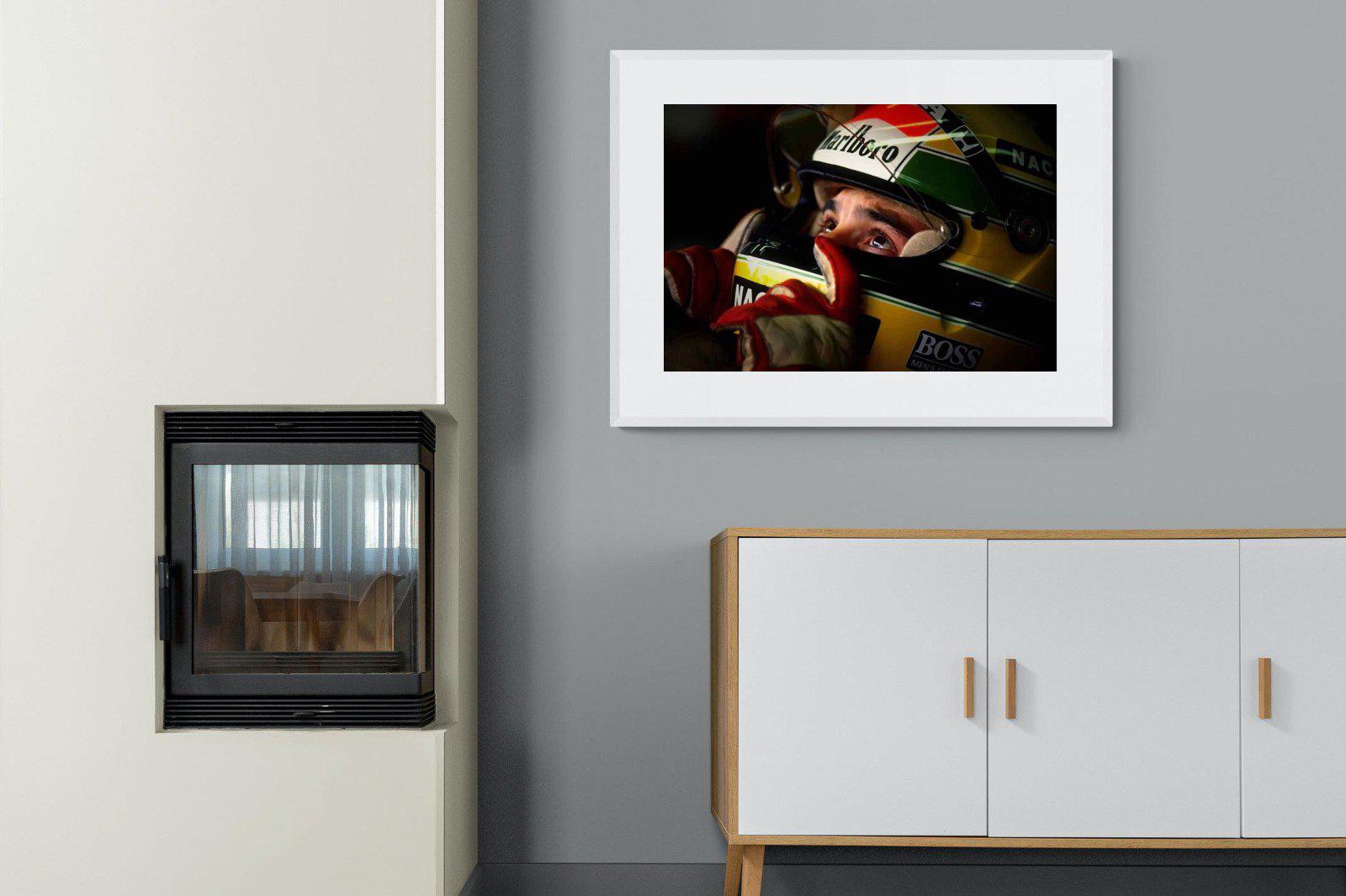 Ayrton Senna-Wall_Art-100 x 75cm-Framed Print-White-Pixalot