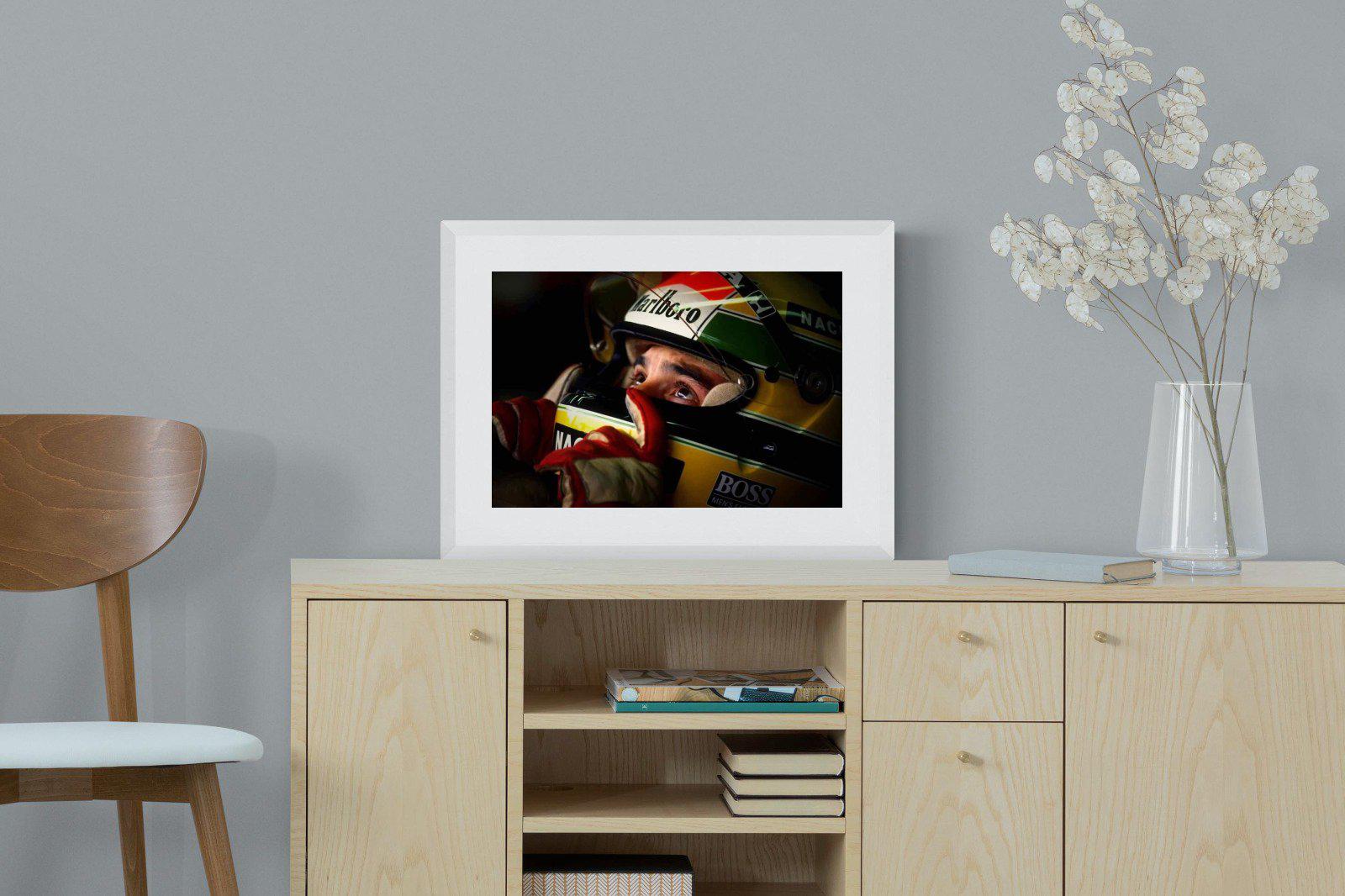 Ayrton Senna-Wall_Art-60 x 45cm-Framed Print-White-Pixalot