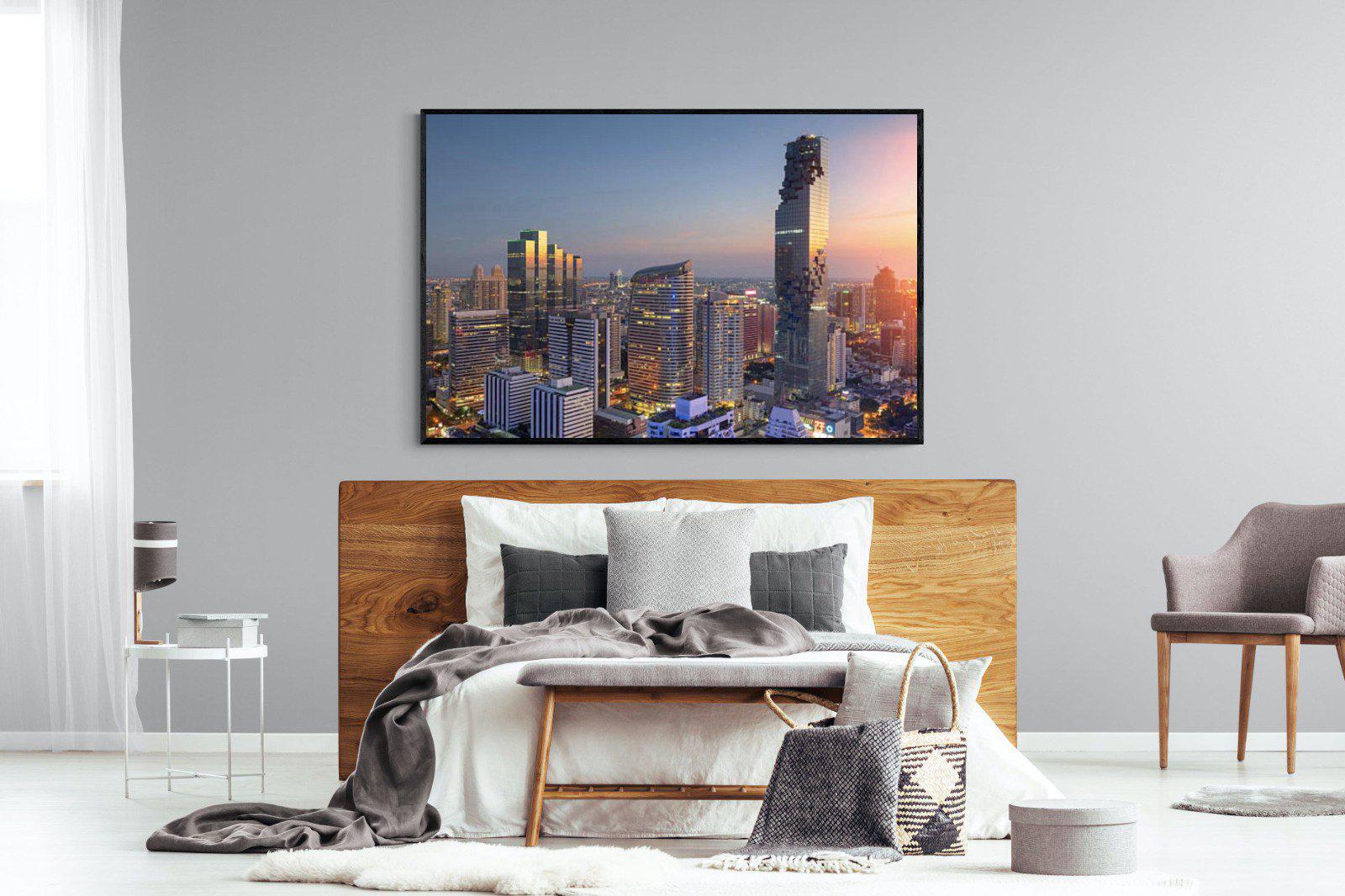 Bangkok City-Wall_Art-150 x 100cm-Mounted Canvas-Black-Pixalot