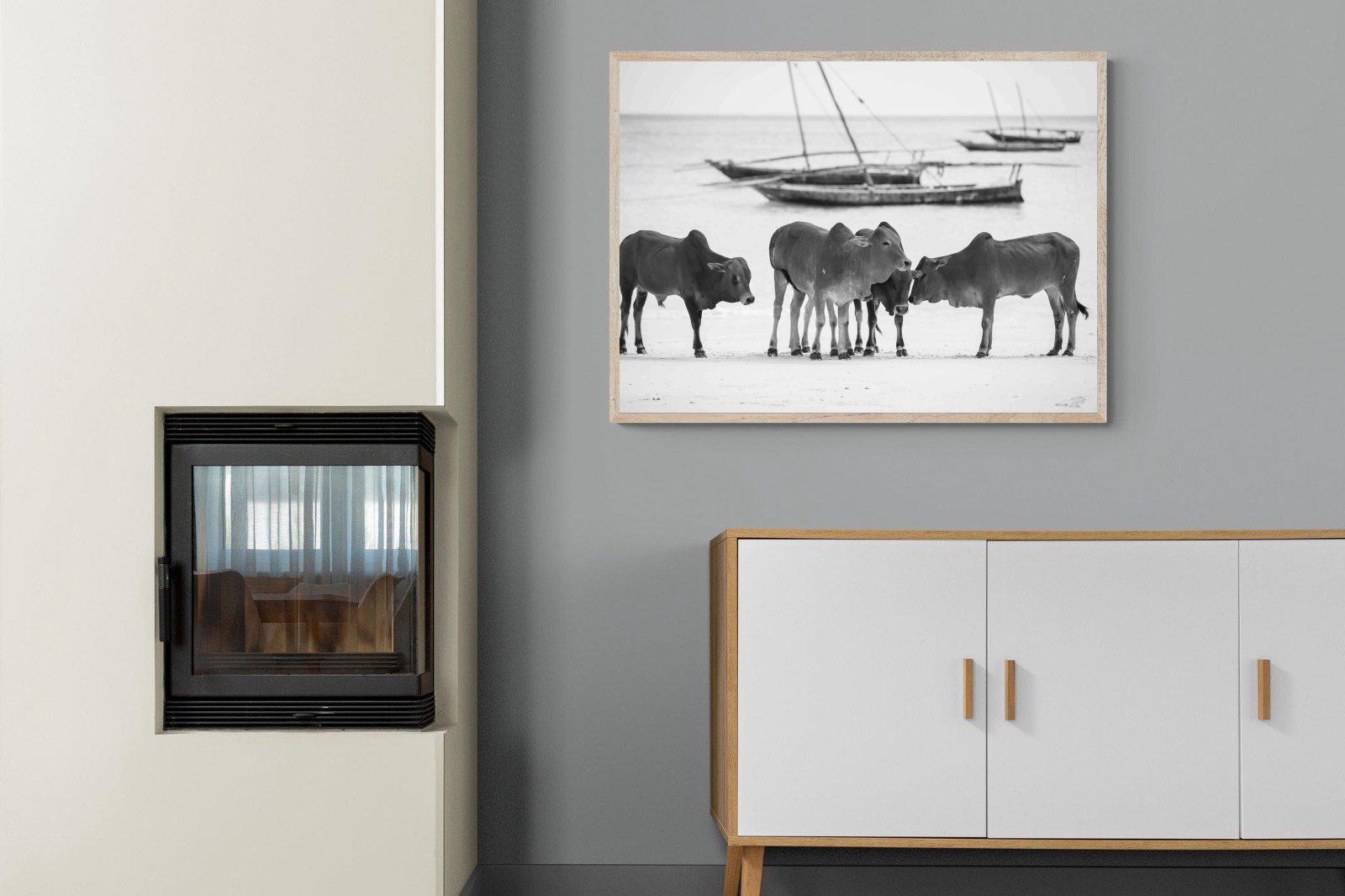 Beach Cattle-Wall_Art-100 x 75cm-Mounted Canvas-Wood-Pixalot