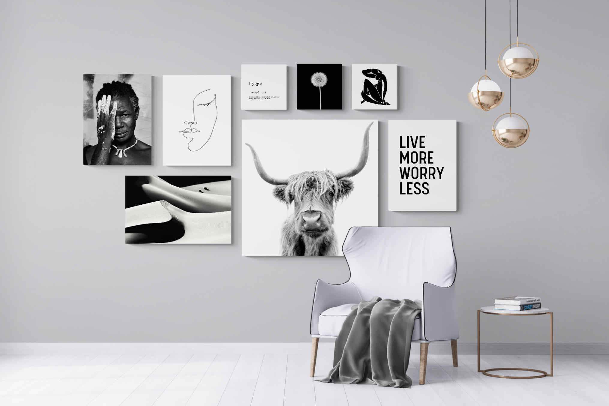 Black & White Gallery Wall Set-Wall_Art-Mounted Canvas-No Frame-Pixalot