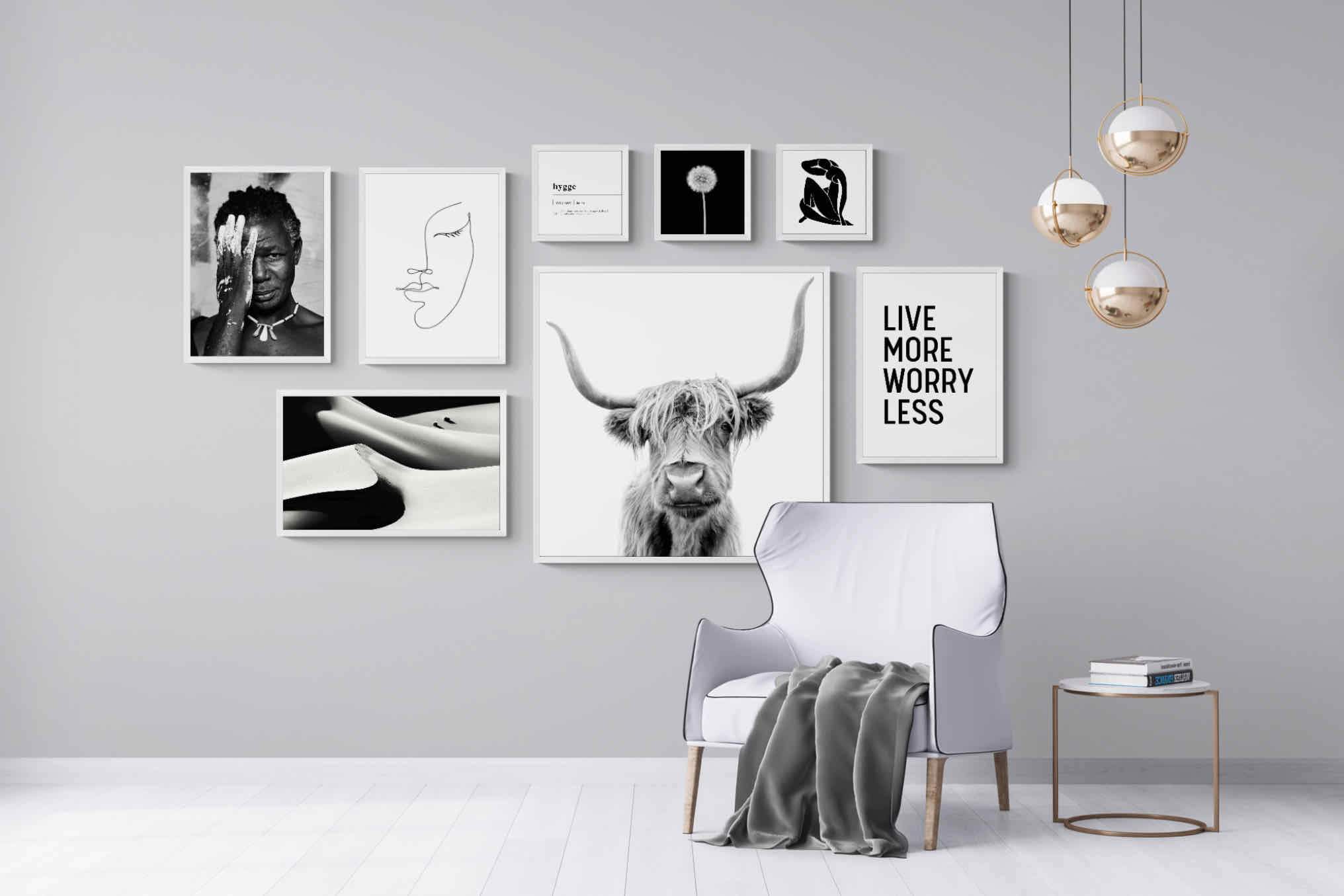 Black & White Gallery Wall Set-Wall_Art-Mounted Canvas-White-Pixalot