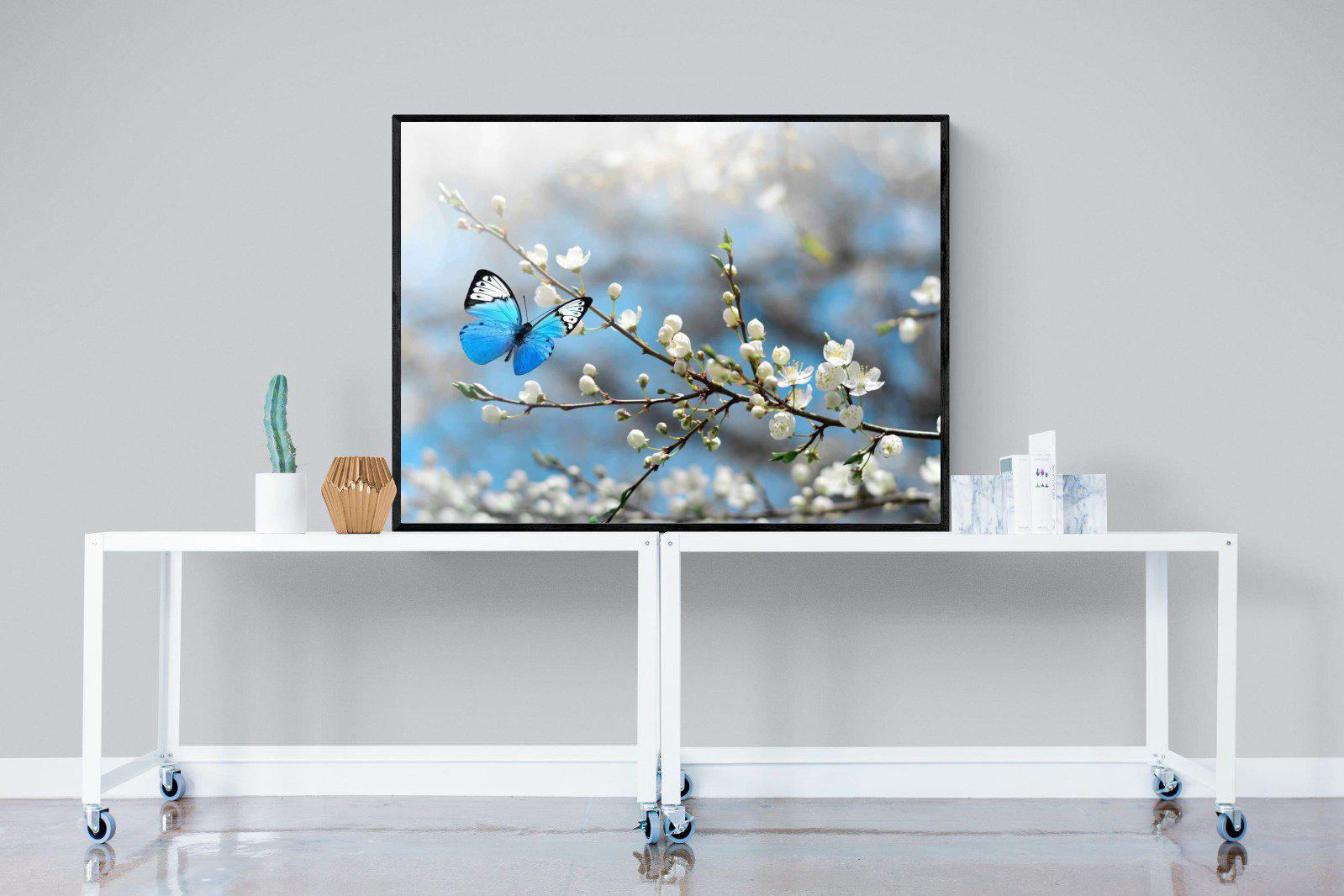 Blue Flutter-Wall_Art-120 x 90cm-Mounted Canvas-Black-Pixalot