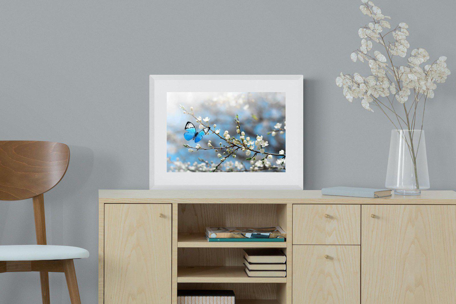Blue Flutter-Wall_Art-60 x 45cm-Framed Print-White-Pixalot