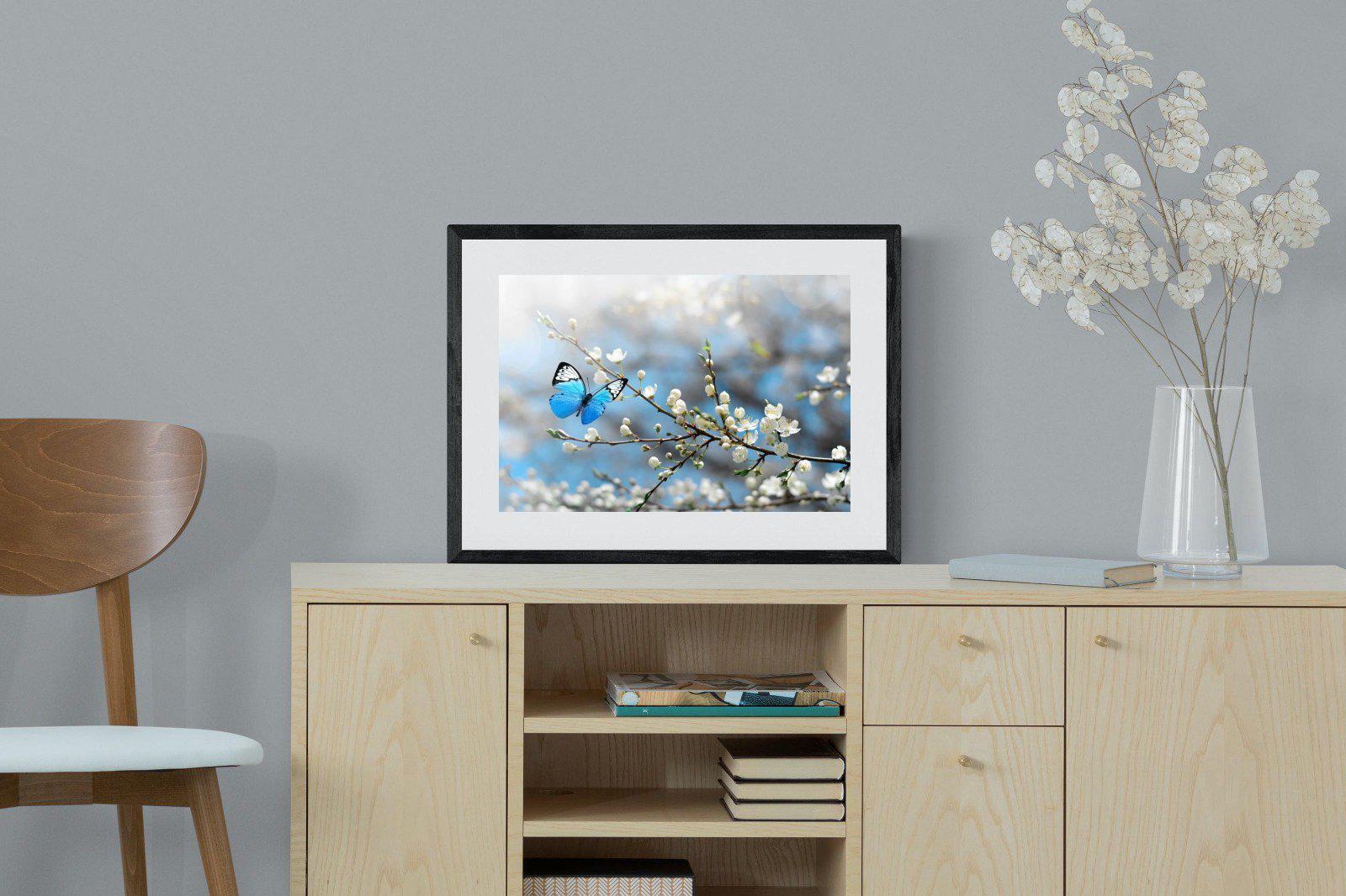 Blue Flutter-Wall_Art-60 x 45cm-Framed Print-Black-Pixalot