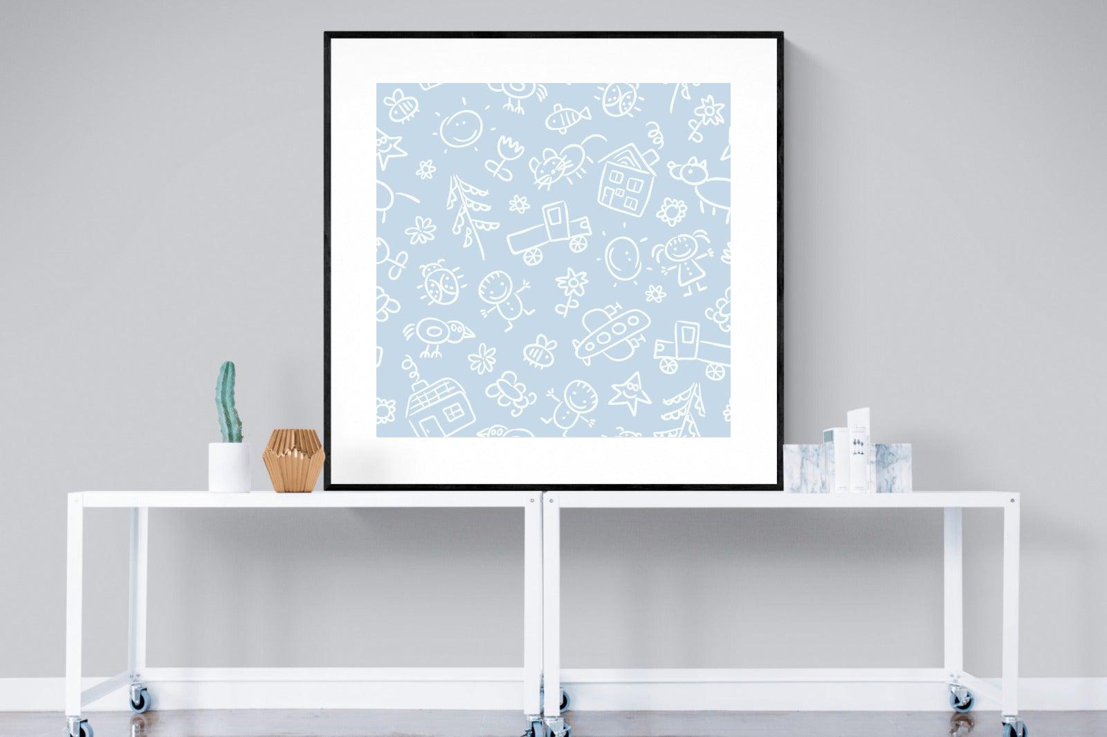 Blue Pattern-Wall_Art-120 x 120cm-Framed Print-Black-Pixalot