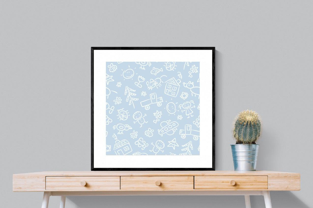 Blue Pattern-Wall_Art-80 x 80cm-Framed Print-Black-Pixalot