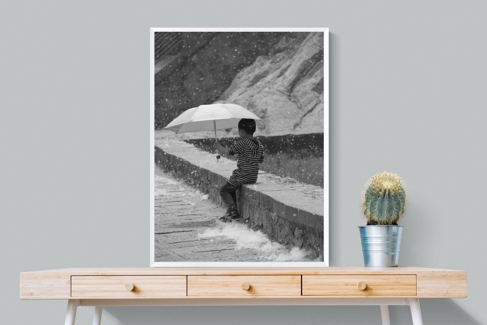 Boy & Brolly-Wall_Art-75 x 100cm-Mounted Canvas-White-Pixalot