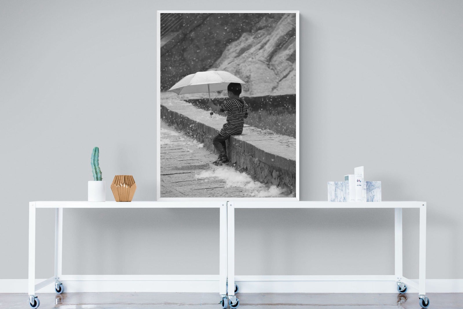 Boy & Brolly-Wall_Art-90 x 120cm-Mounted Canvas-White-Pixalot