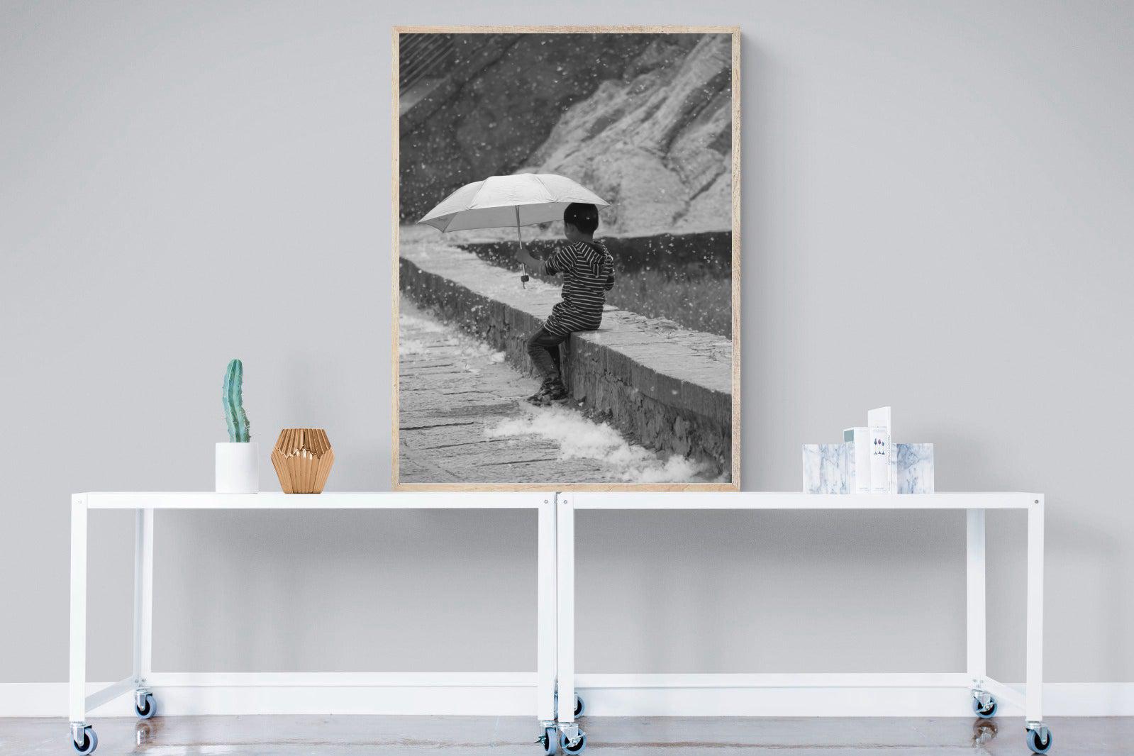 Boy & Brolly-Wall_Art-90 x 120cm-Mounted Canvas-Wood-Pixalot