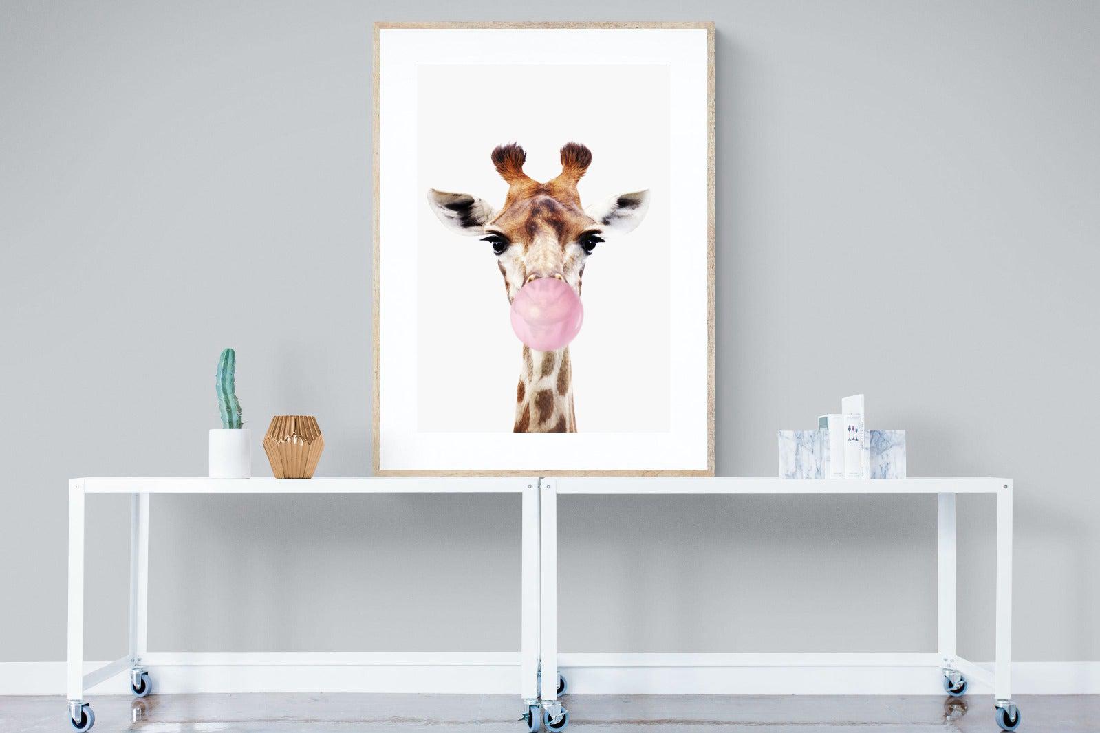 Bubblegum Giraffe-Wall_Art-90 x 120cm-Framed Print-Wood-Pixalot