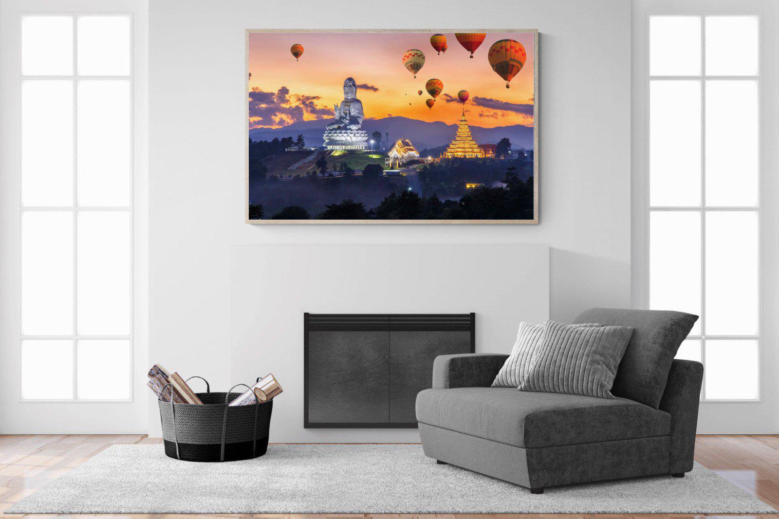 Buddha & Balloons-Wall_Art-150 x 100cm-Mounted Canvas-Wood-Pixalot