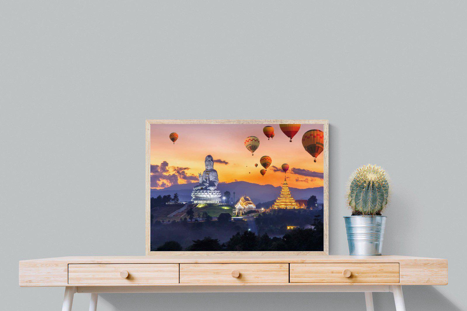 Buddha & Balloons-Wall_Art-80 x 60cm-Mounted Canvas-Wood-Pixalot