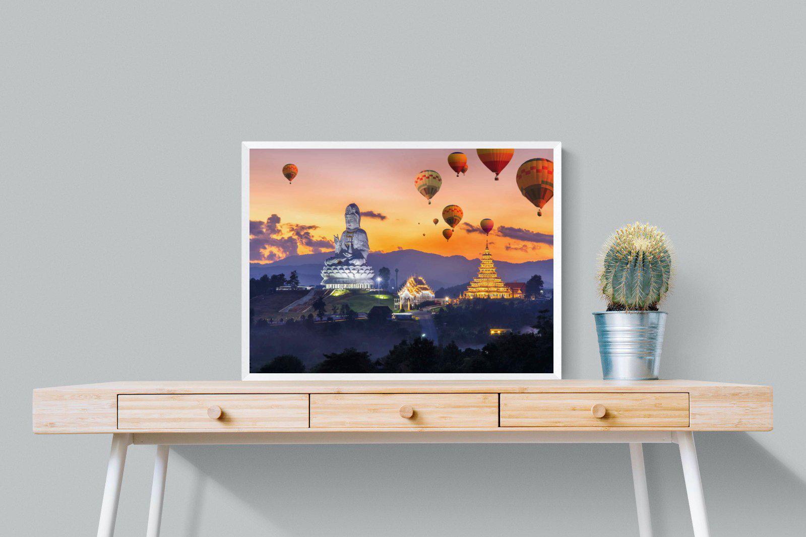 Buddha & Balloons-Wall_Art-80 x 60cm-Mounted Canvas-White-Pixalot