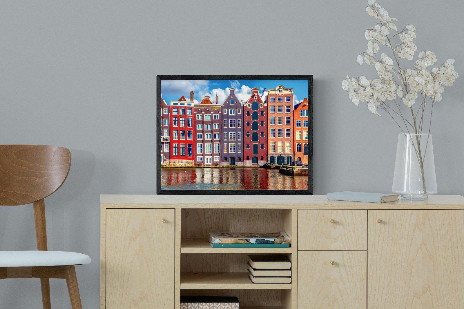 Canal Buildings-Wall_Art-60 x 45cm-Mounted Canvas-Black-Pixalot